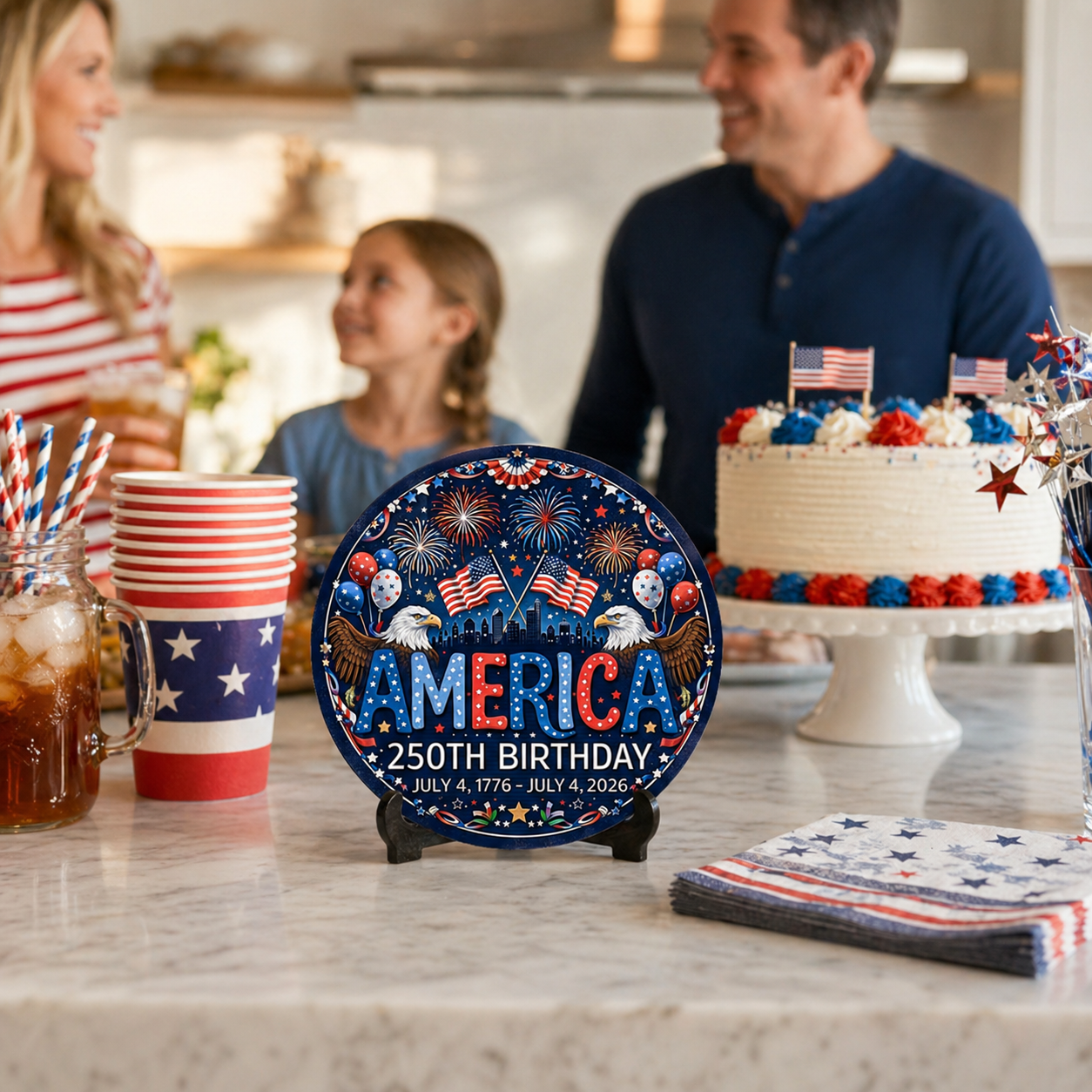 America 250th Birthday Tin Sign – Patriotic 2D Flat Hanging Decor