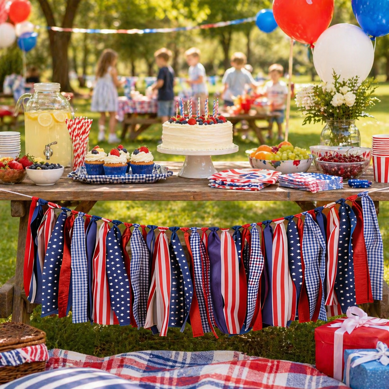 Patriotic Red White & Blue Fabric Bunting Banner