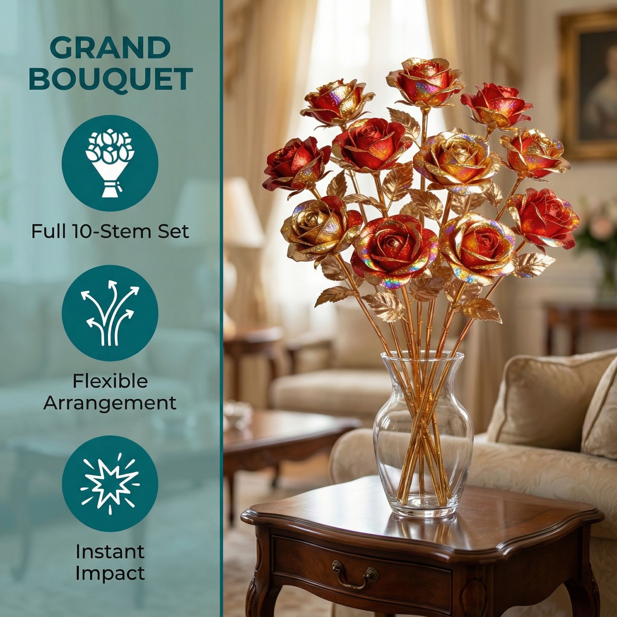 10 Stems Valentine's Day Metallic Shimmer Rose Bouquet