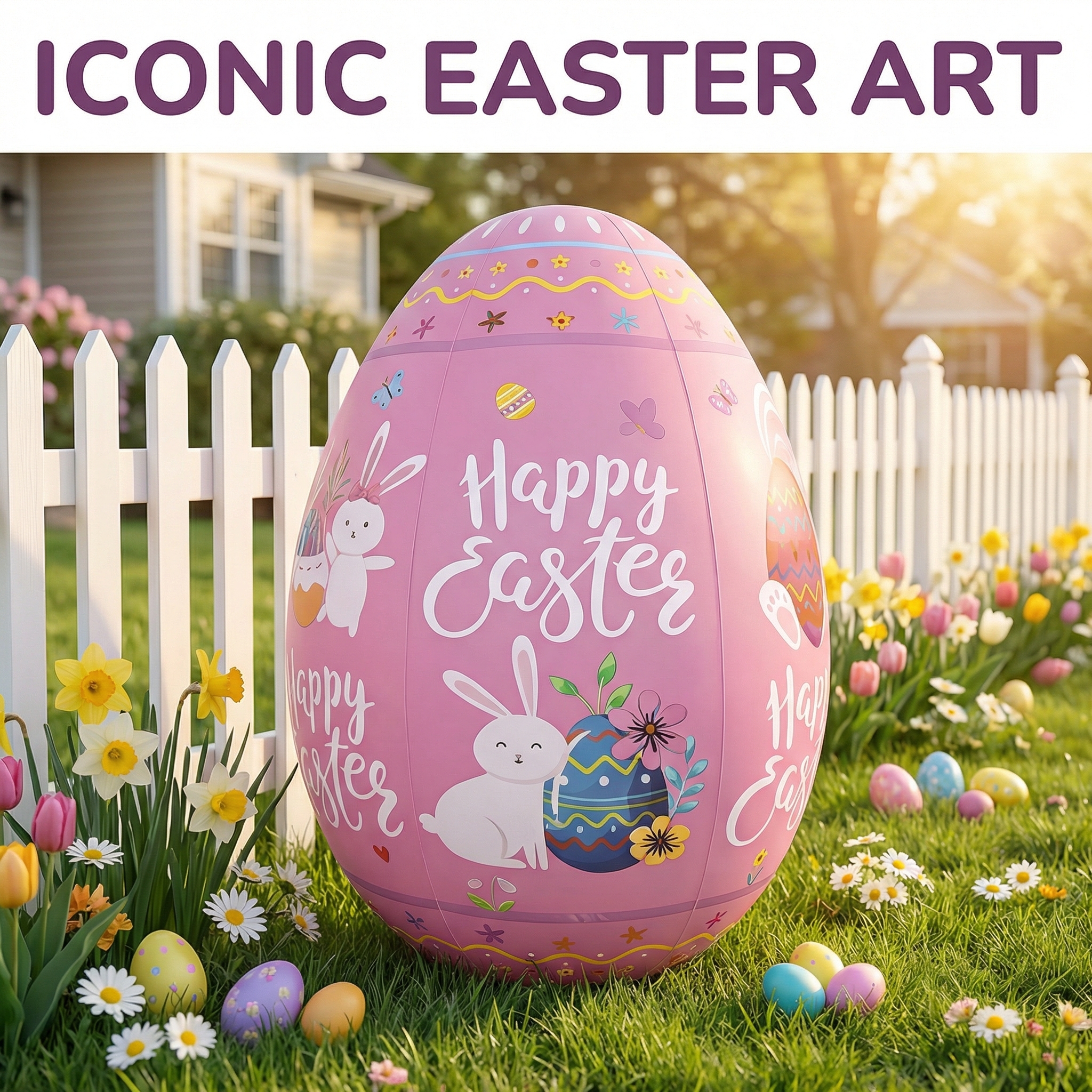 47.2" Giant Happy Easter Inflatable Egg Yard Decoration