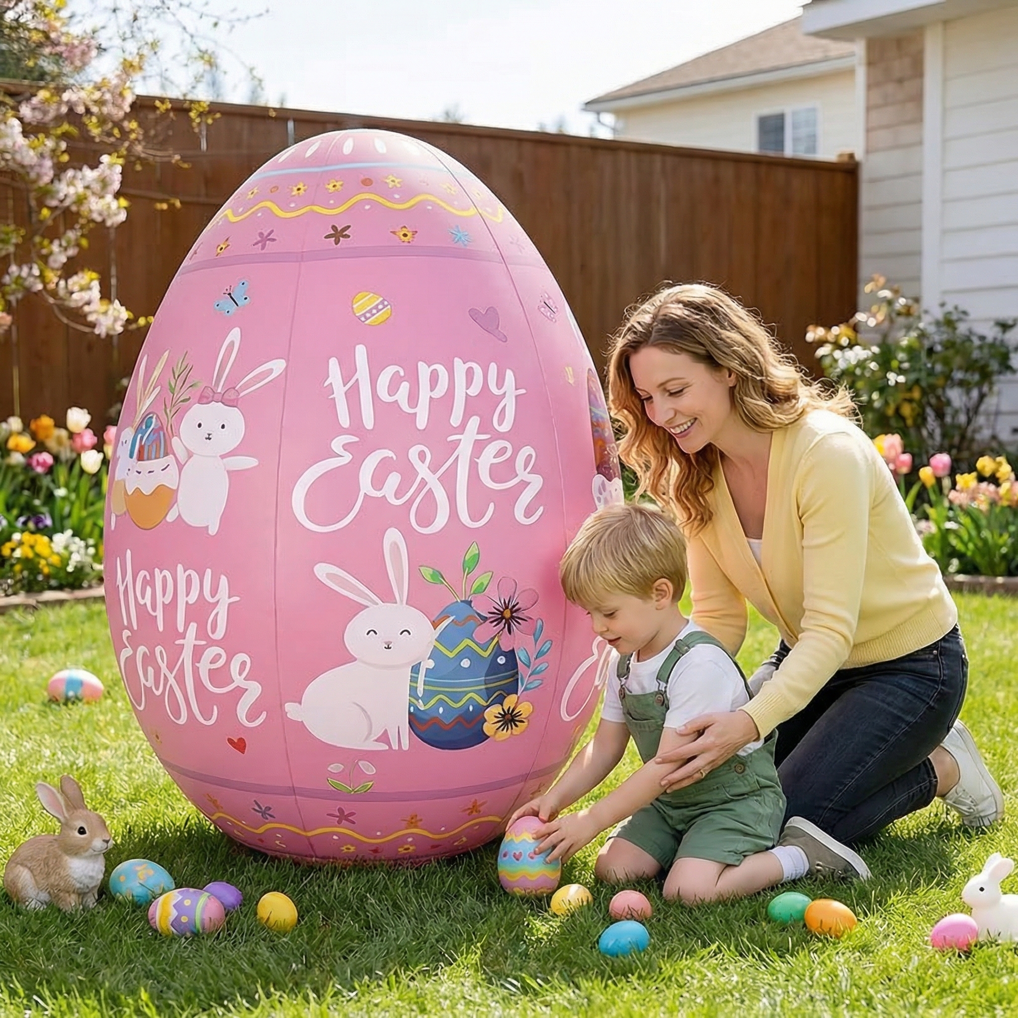 47.2" Giant Happy Easter Inflatable Egg Yard Decoration