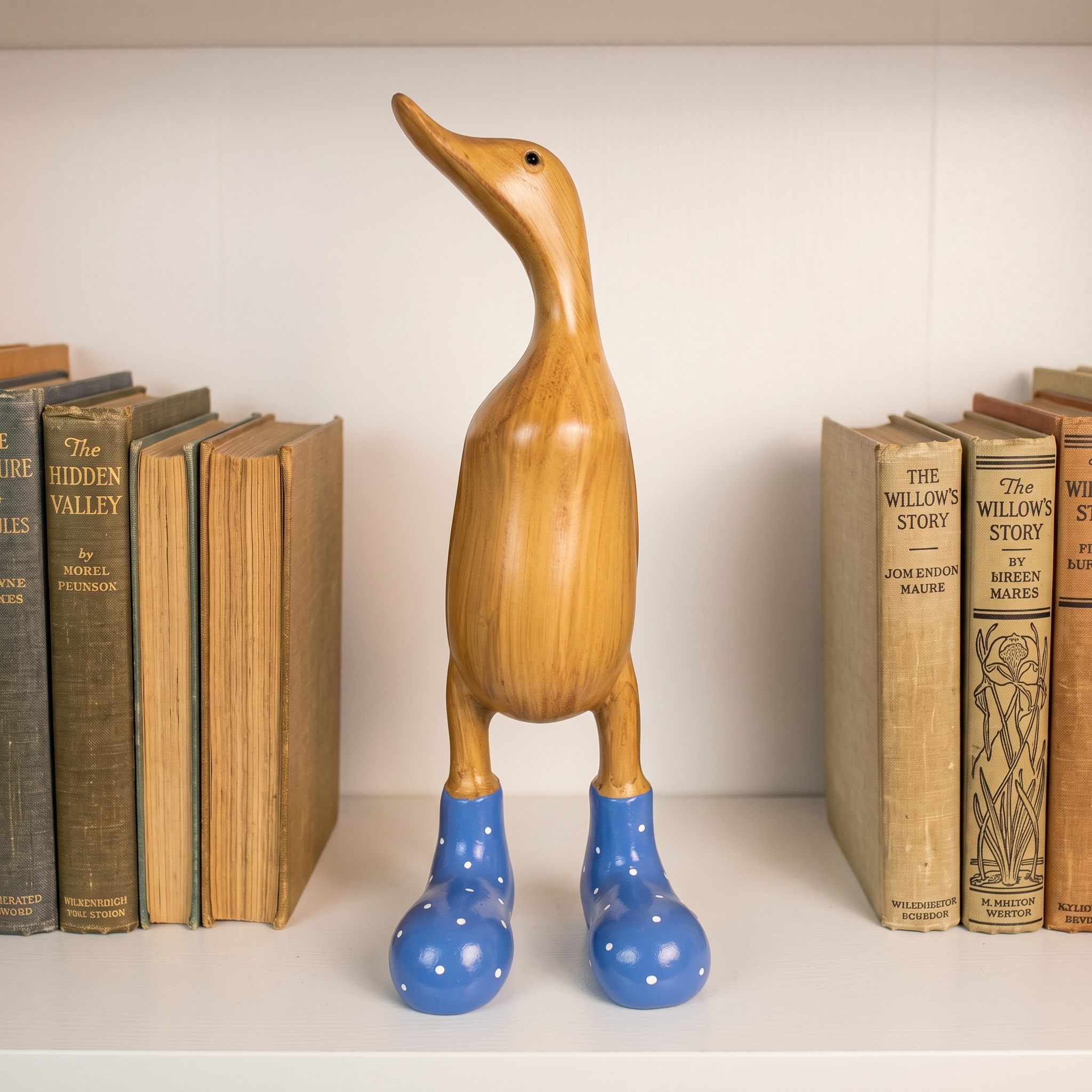 Whimsical Resin Duck Figurine with Polka Dot Rain Boots