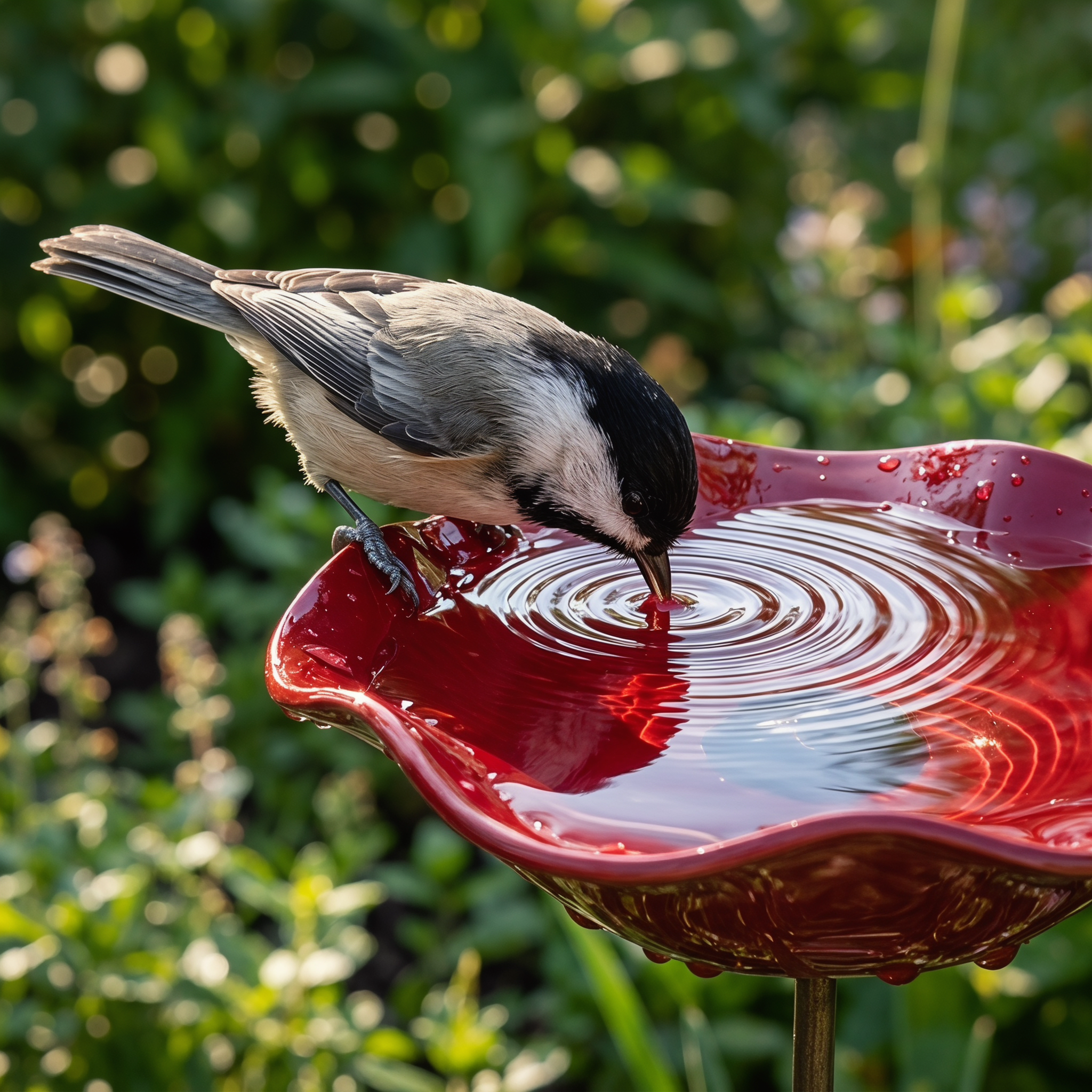 Red Bird Bath Garden Stake