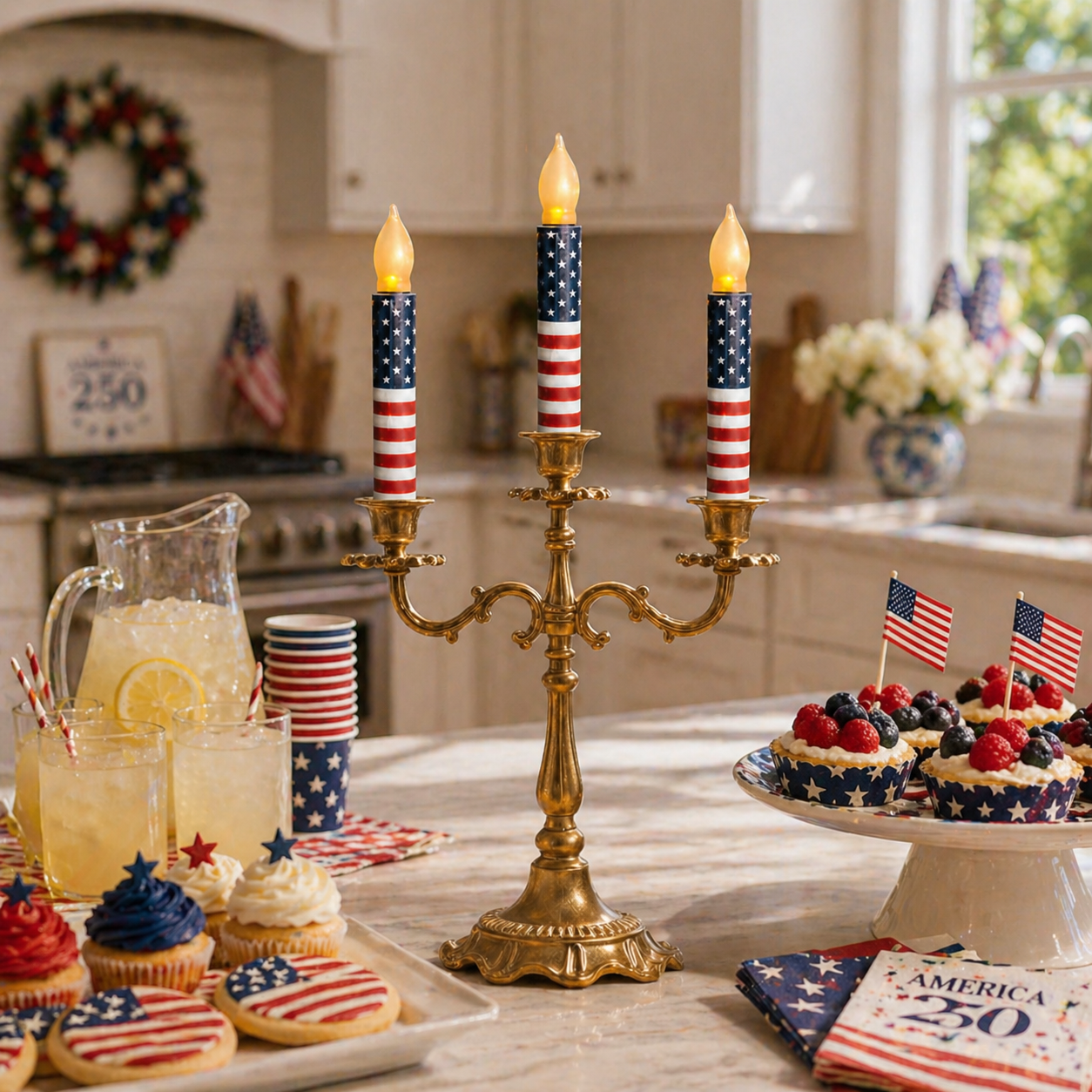 UV Printed LED Remote Flameless Patriotic Taper Candle