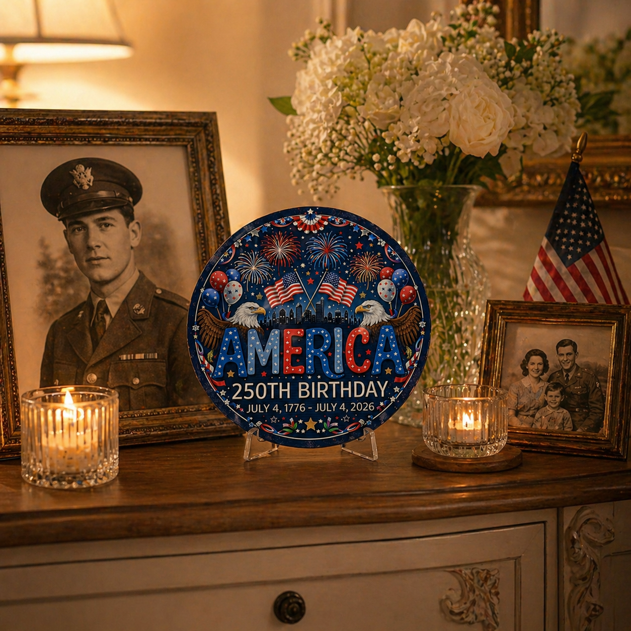 America 250th Birthday Tin Sign – Patriotic 2D Flat Hanging Decor