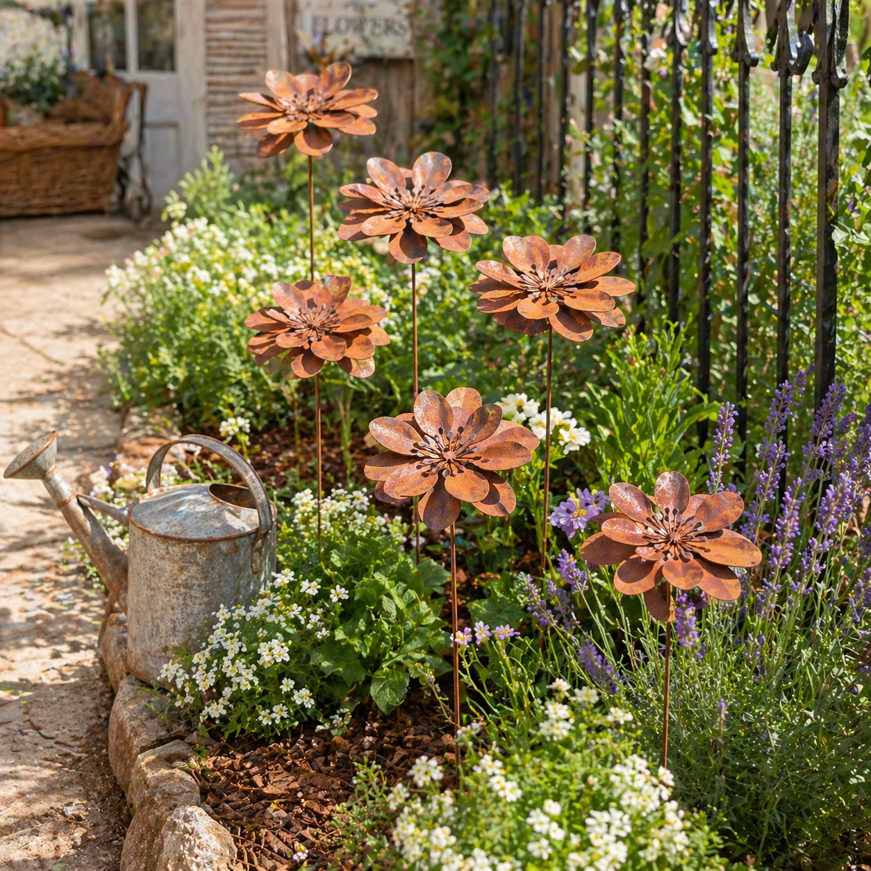 Rustic Metal Flower Garden Stake