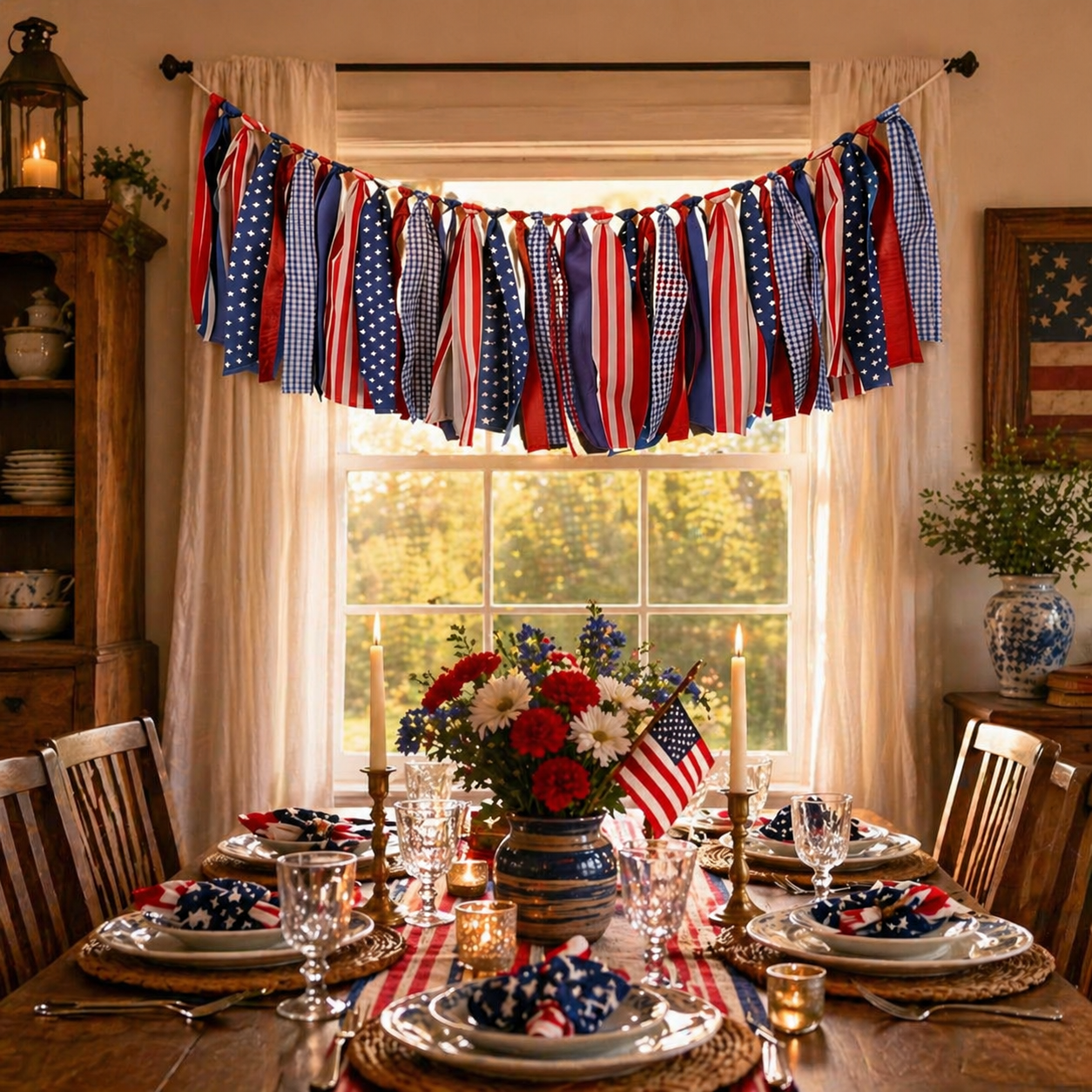 Patriotic Red White & Blue Fabric Bunting Banner