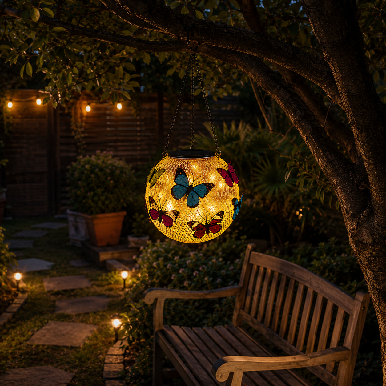 Solar Hanging Butterfly Lantern for Garden, Patio & Porch Decor