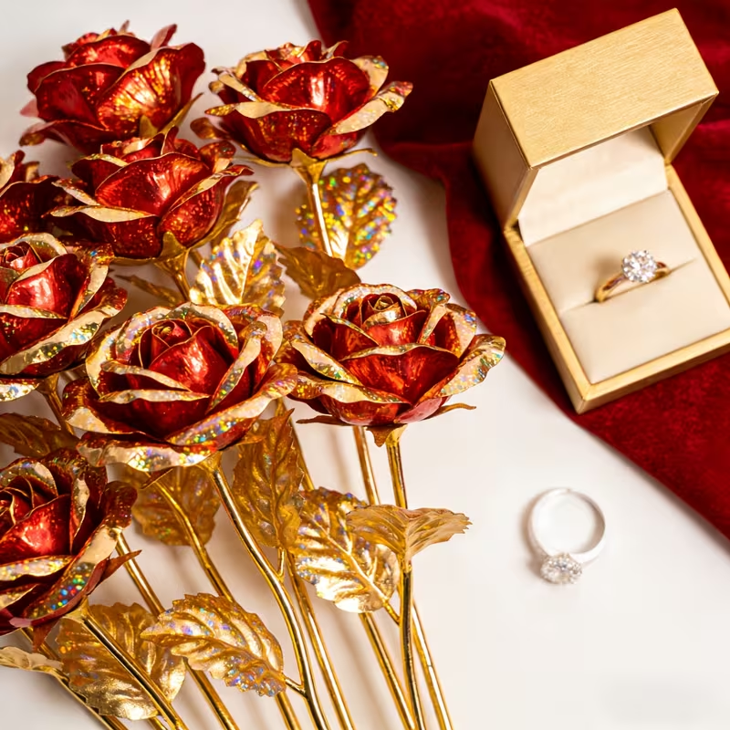 10 Stems Valentine's Day Metallic Shimmer Rose Bouquet