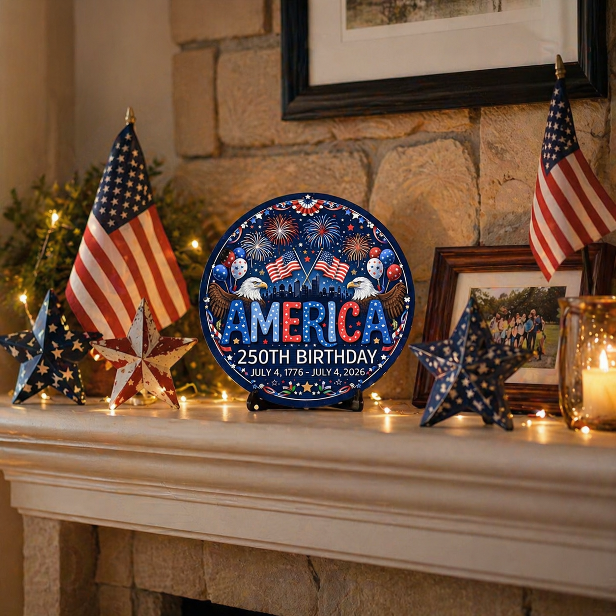 America 250th Birthday Tin Sign – Patriotic 2D Flat Hanging Decor