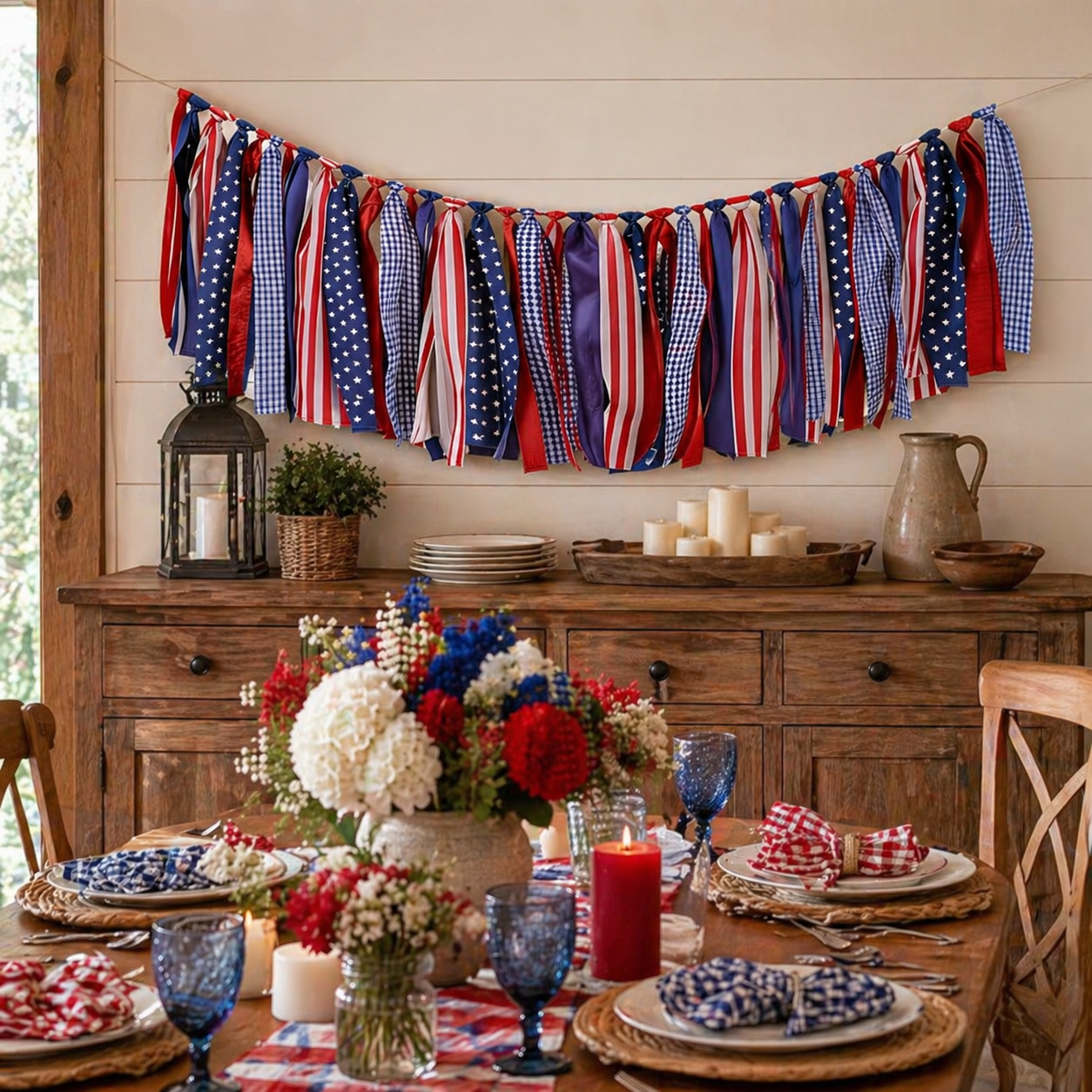 Patriotic Red White & Blue Fabric Bunting Banner
