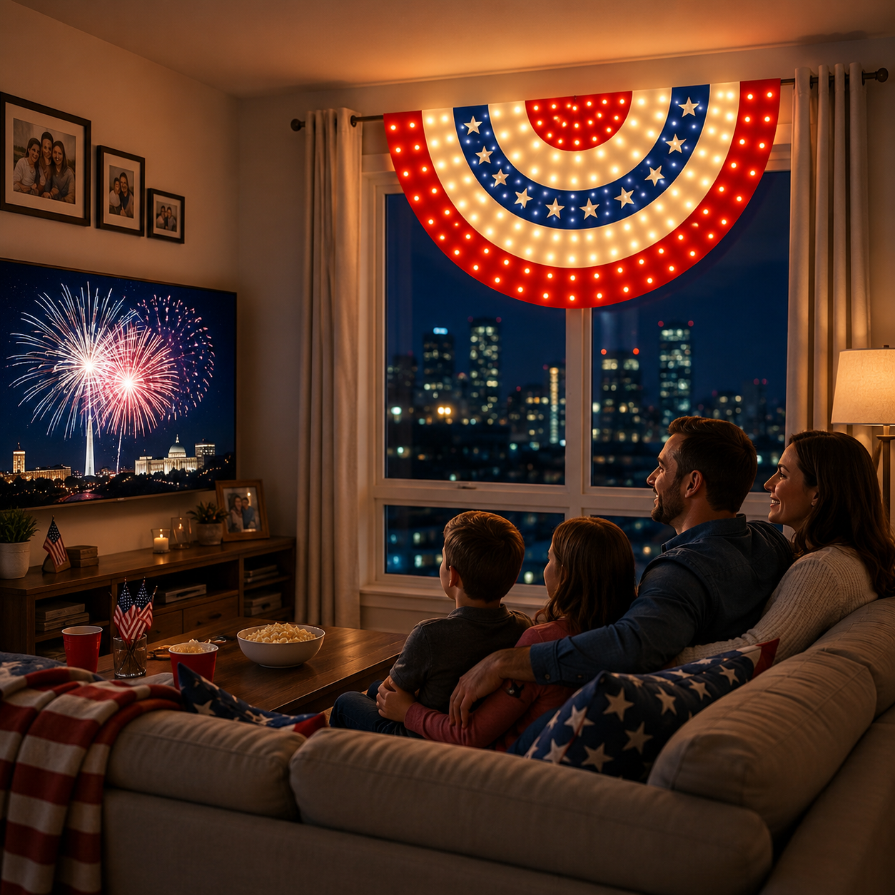 Lighted Patriotic Bunting Flag