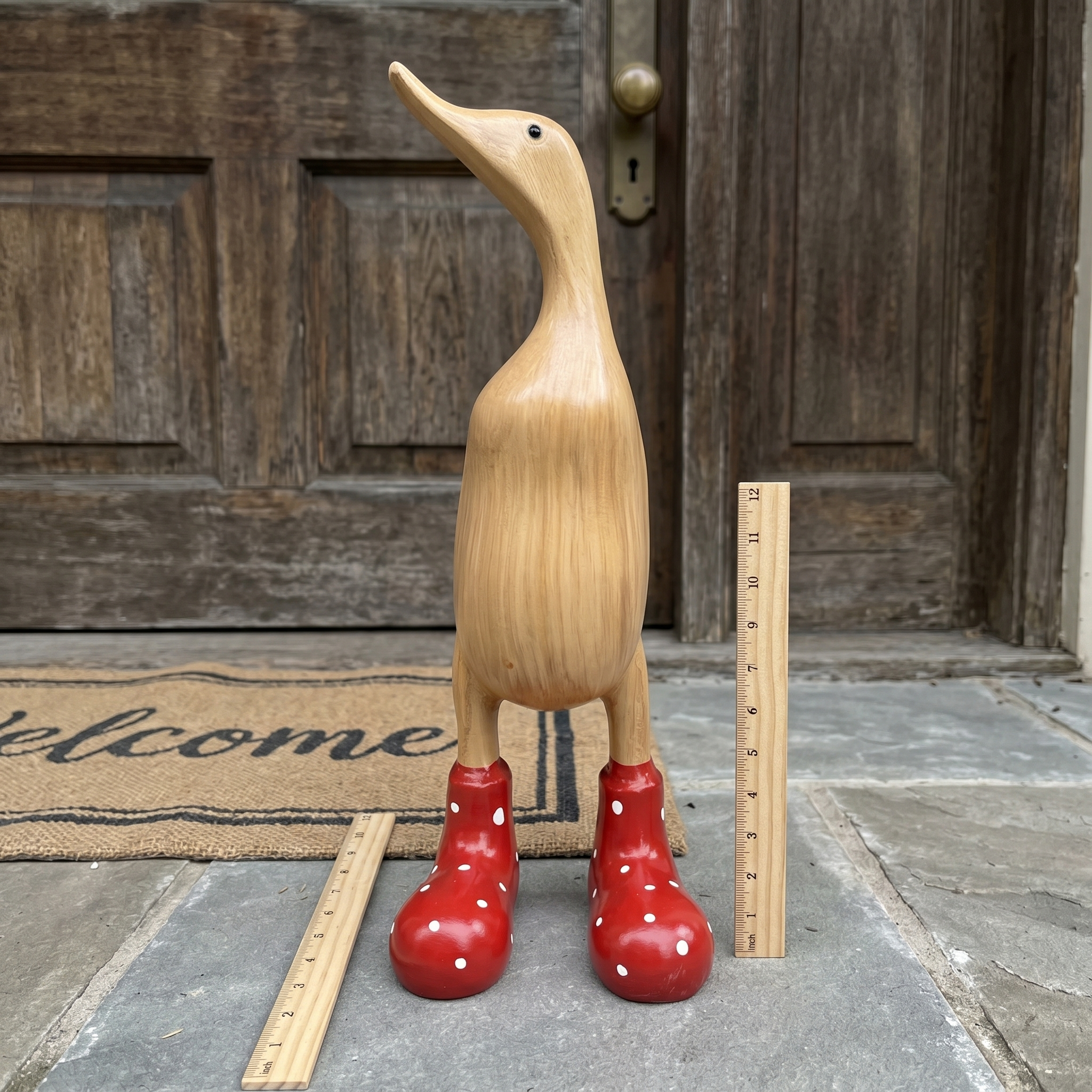 Whimsical Resin Duck Figurine with Polka Dot Rain Boots