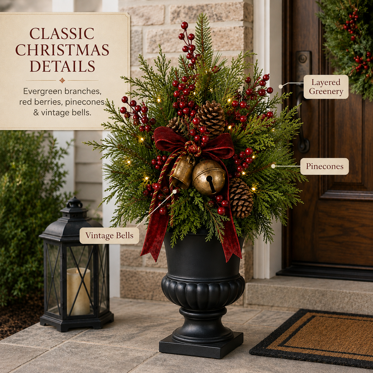 Pre-Lit Artificial Christmas Evergreen Urn Filler