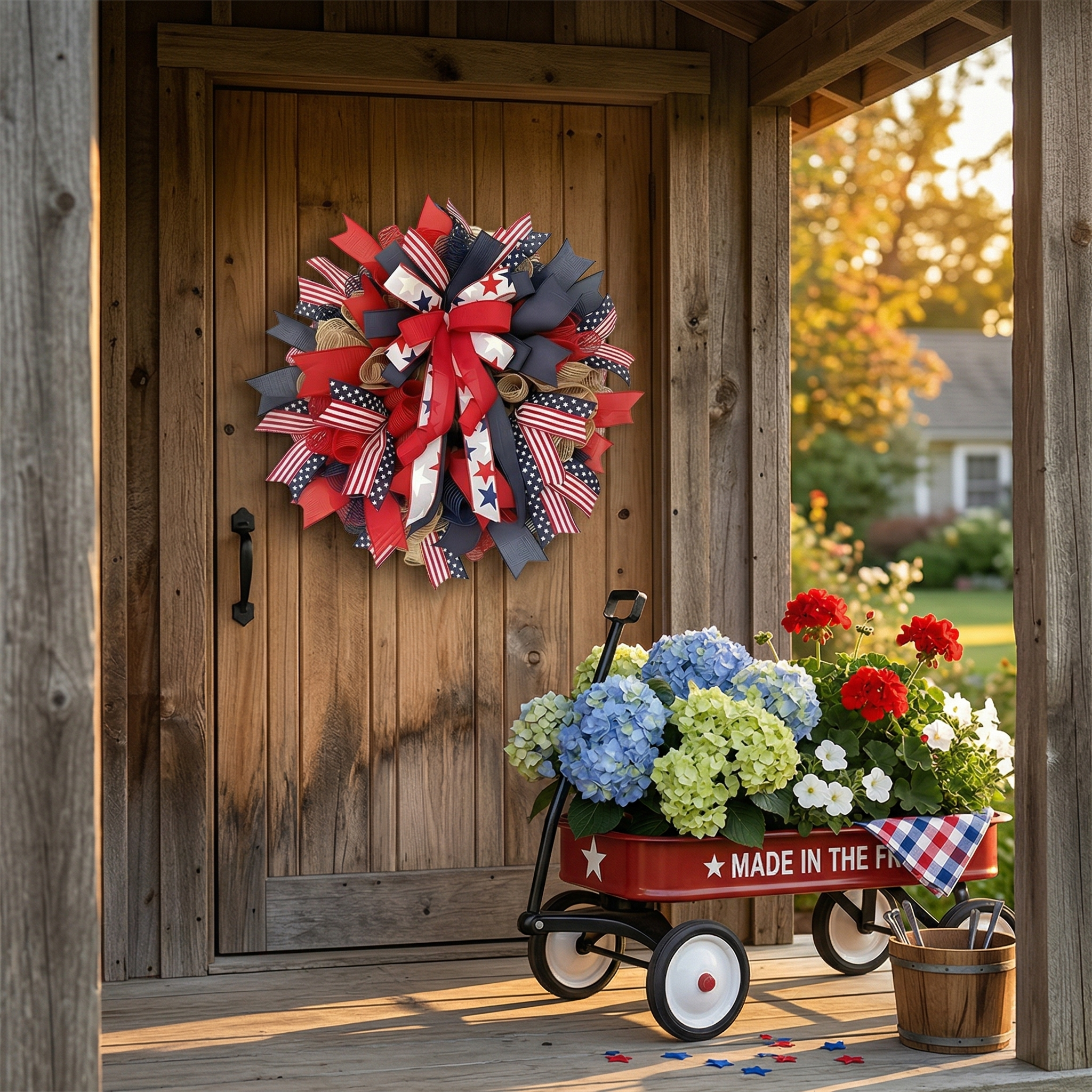 Patriotic Mesh Ribbon Wreath – 17.7" Red, White & Blue Front Door Décor for 4th of July