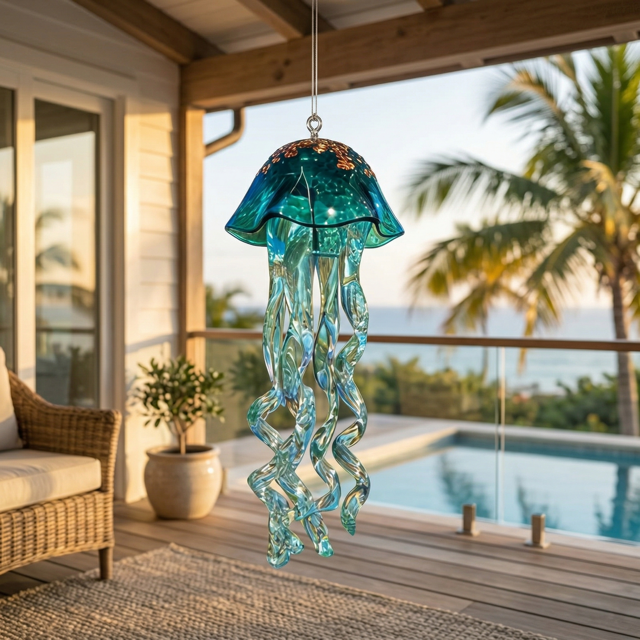 Glass Jellyfish Hanging Ornament – Ocean-Inspired Patio, Balcony & Garden Décor