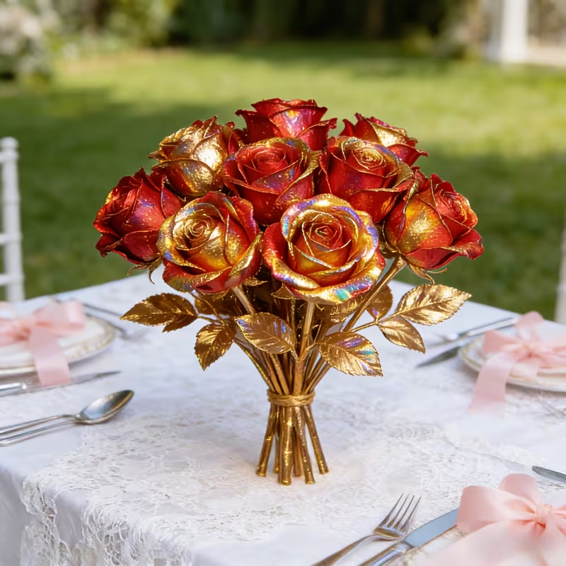 10 Stems Valentine's Day Metallic Shimmer Rose Bouquet