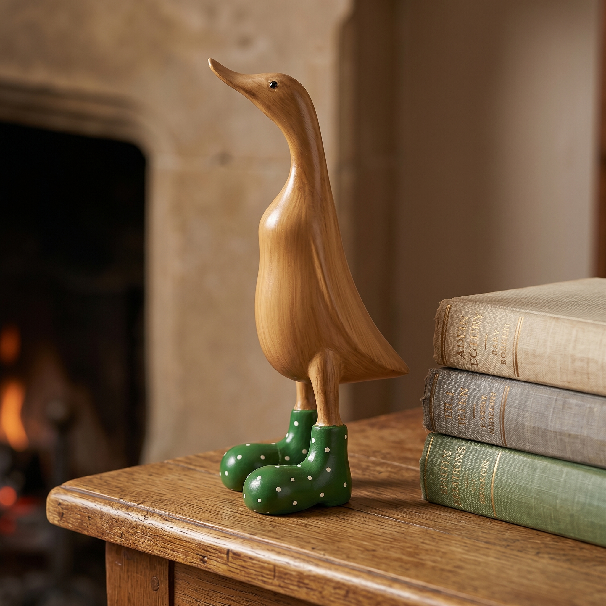 Whimsical Resin Duck Figurine with Polka Dot Rain Boots