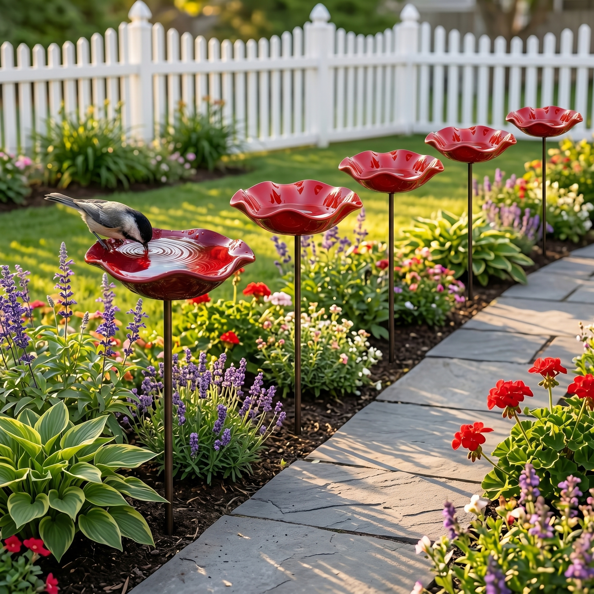 Red Bird Bath Garden Stake