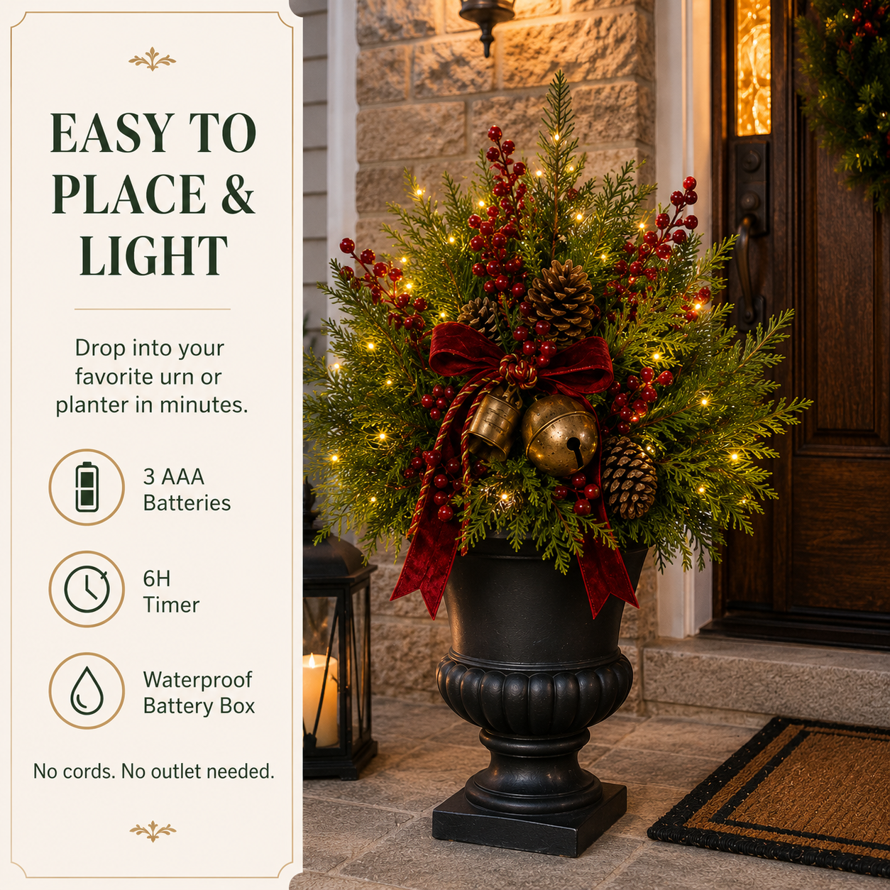 Pre-Lit Artificial Christmas Evergreen Urn Filler