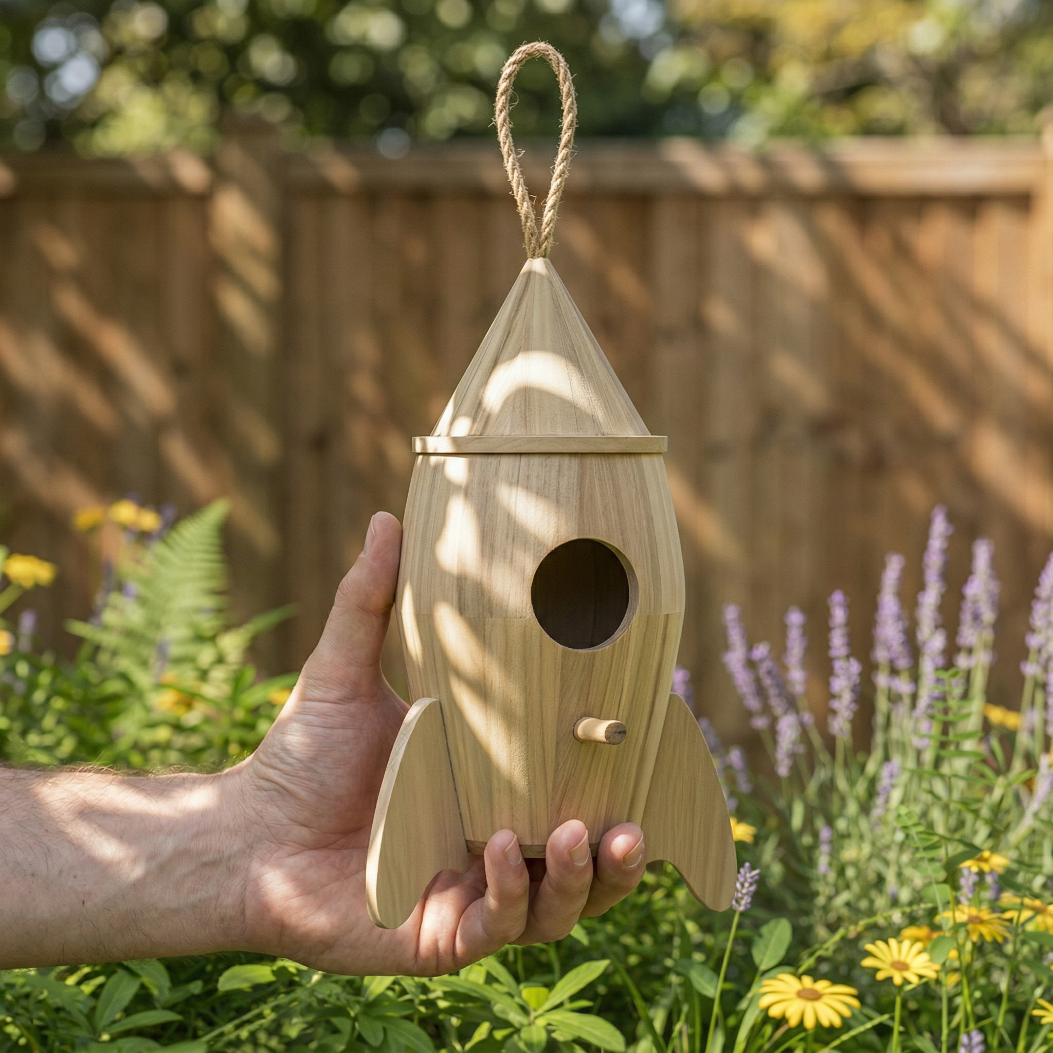 Rocket-Shaped Wooden Birdhouse for DIY Painting – Hanging Outdoor Garden Bird House Decor