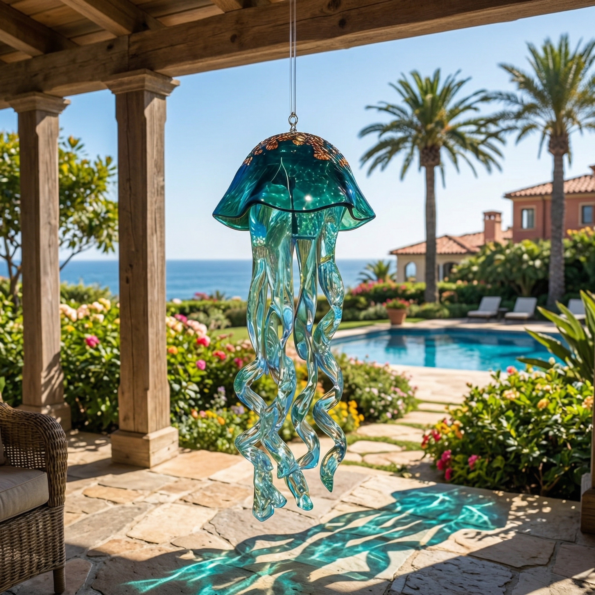Glass Jellyfish Hanging Ornament – Ocean-Inspired Patio, Balcony & Garden Décor