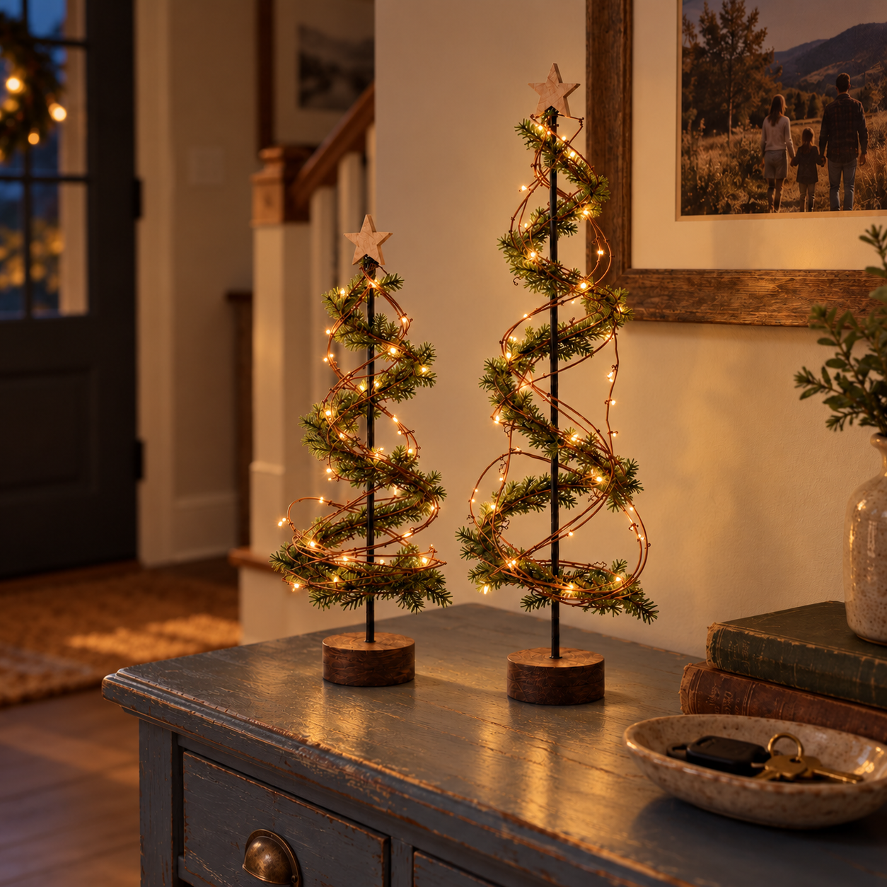 Pre-Lit Primitive Spiral Christmas Trees