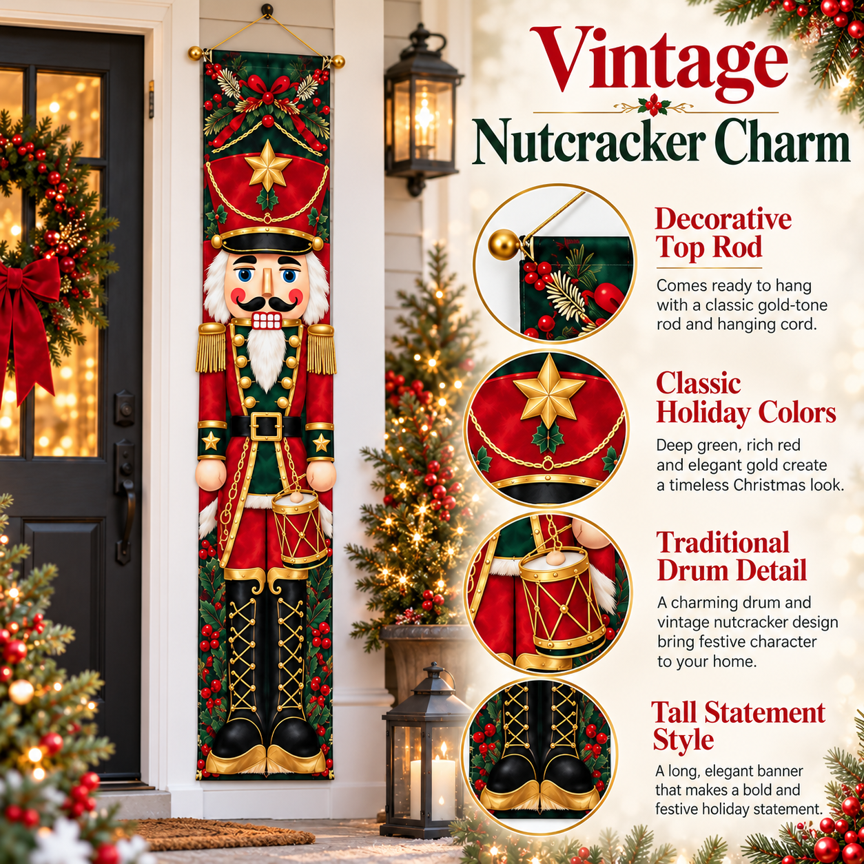 Nutcracker banner illuminated at night