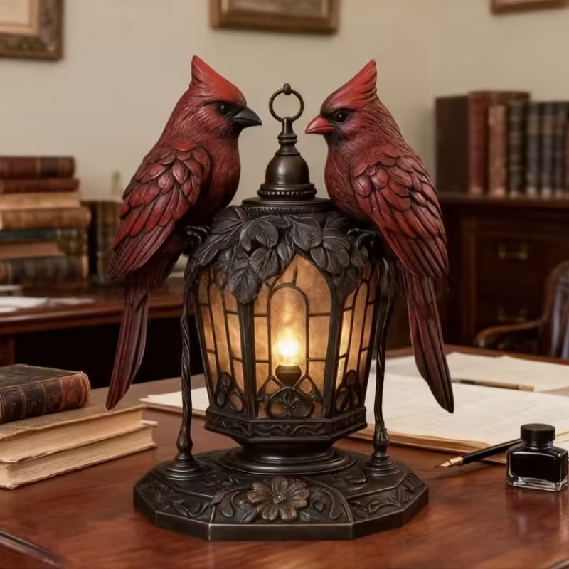 Cardinal Pair Vintage Lantern Table Lamp