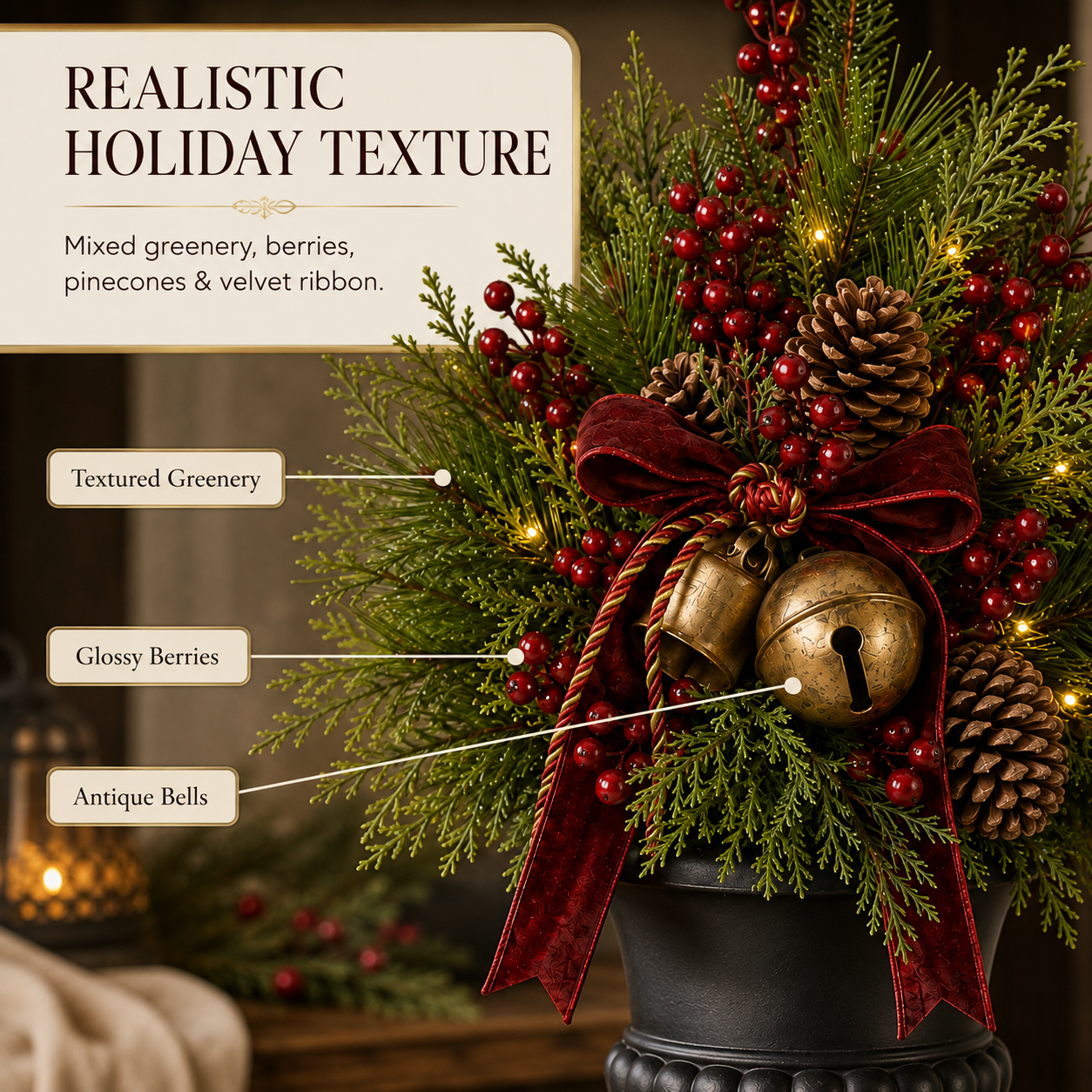Pre-Lit Artificial Christmas Evergreen Urn Filler