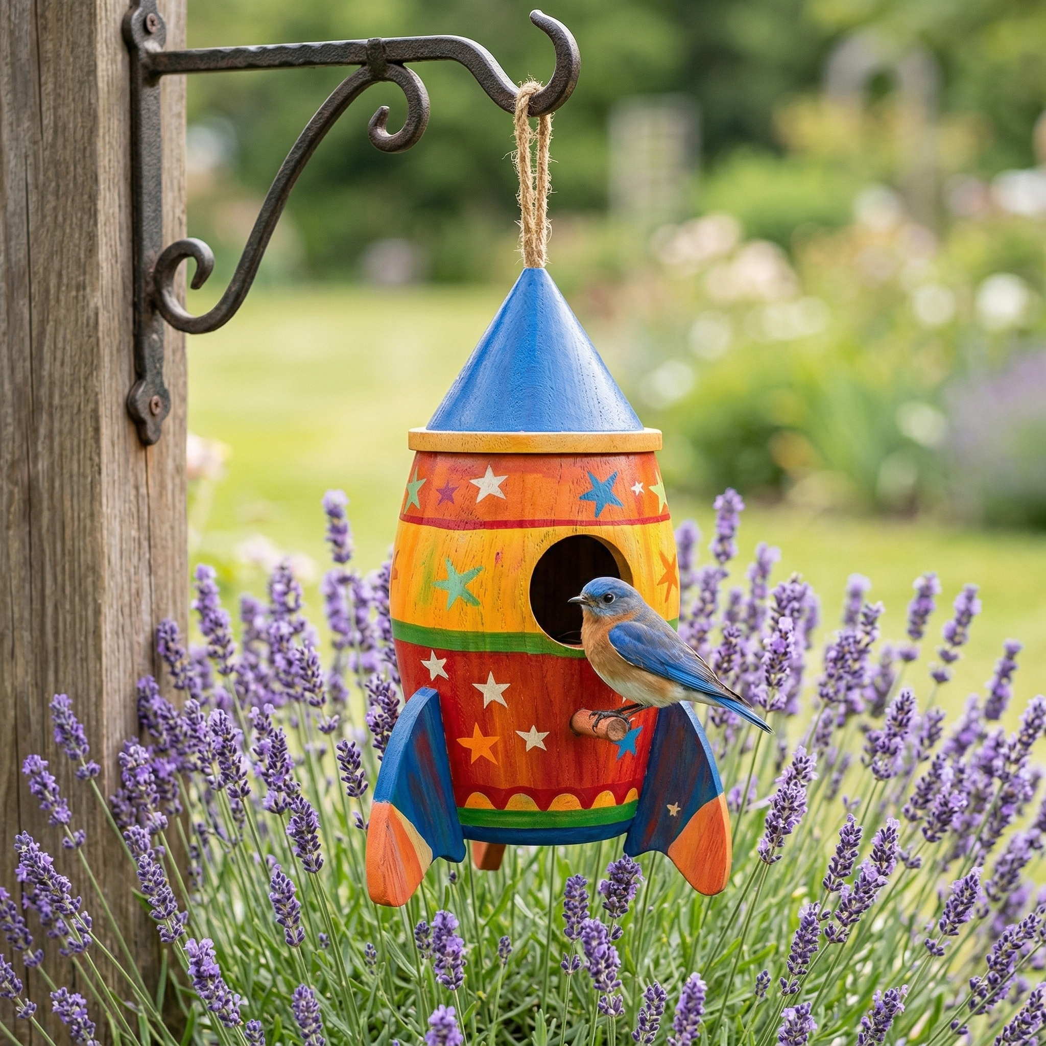 Rocket-Shaped Wooden Birdhouse for DIY Painting – Hanging Outdoor Garden Bird House Decor