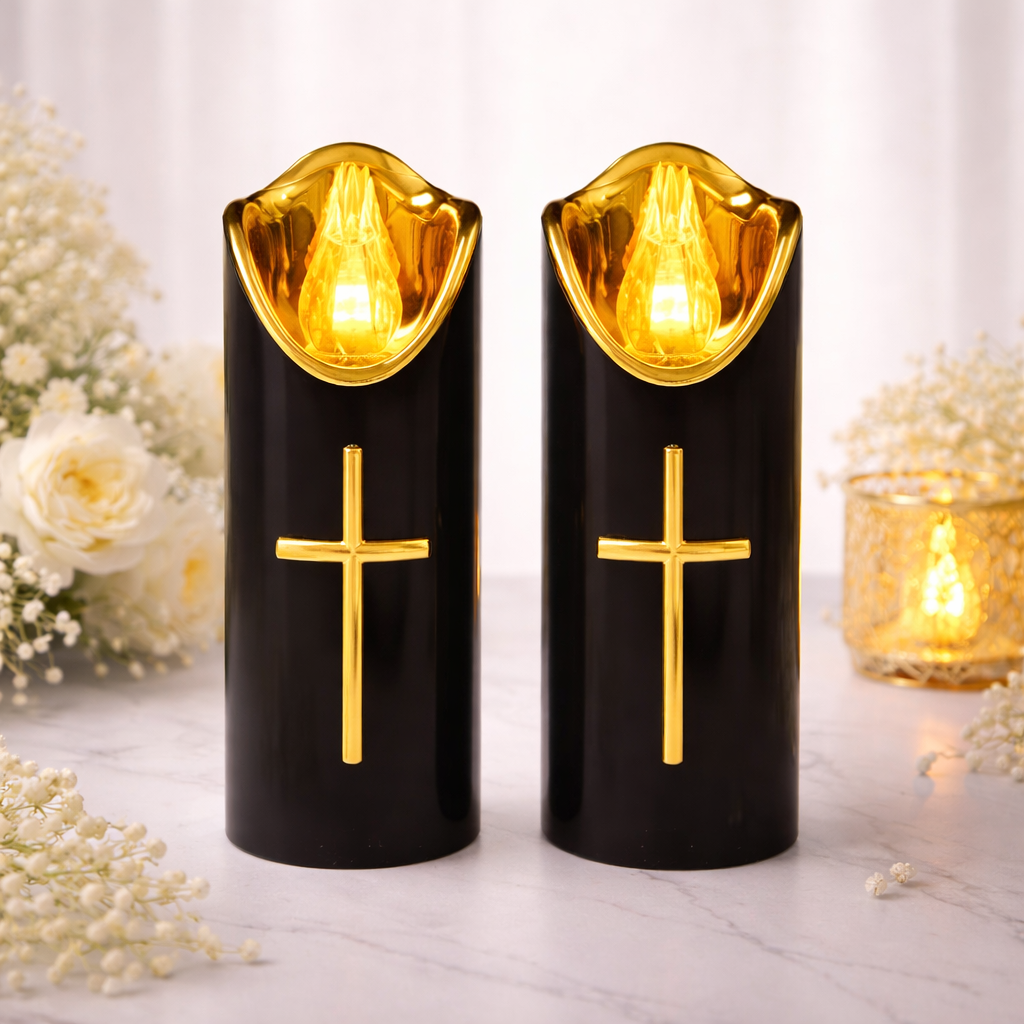 Flameless Pillar LED Candle with Gold Cross