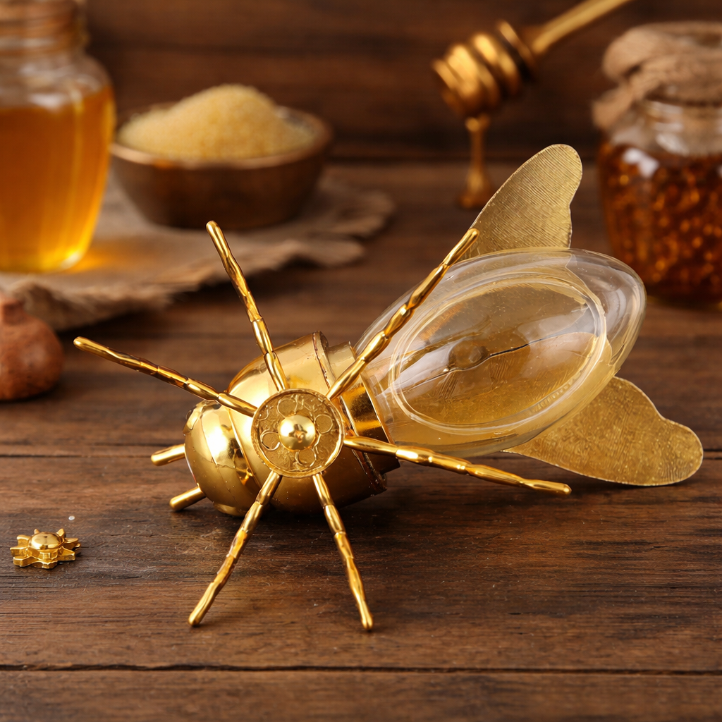 Bee Honey Jar with Open-Close Wings & Honey Dipper