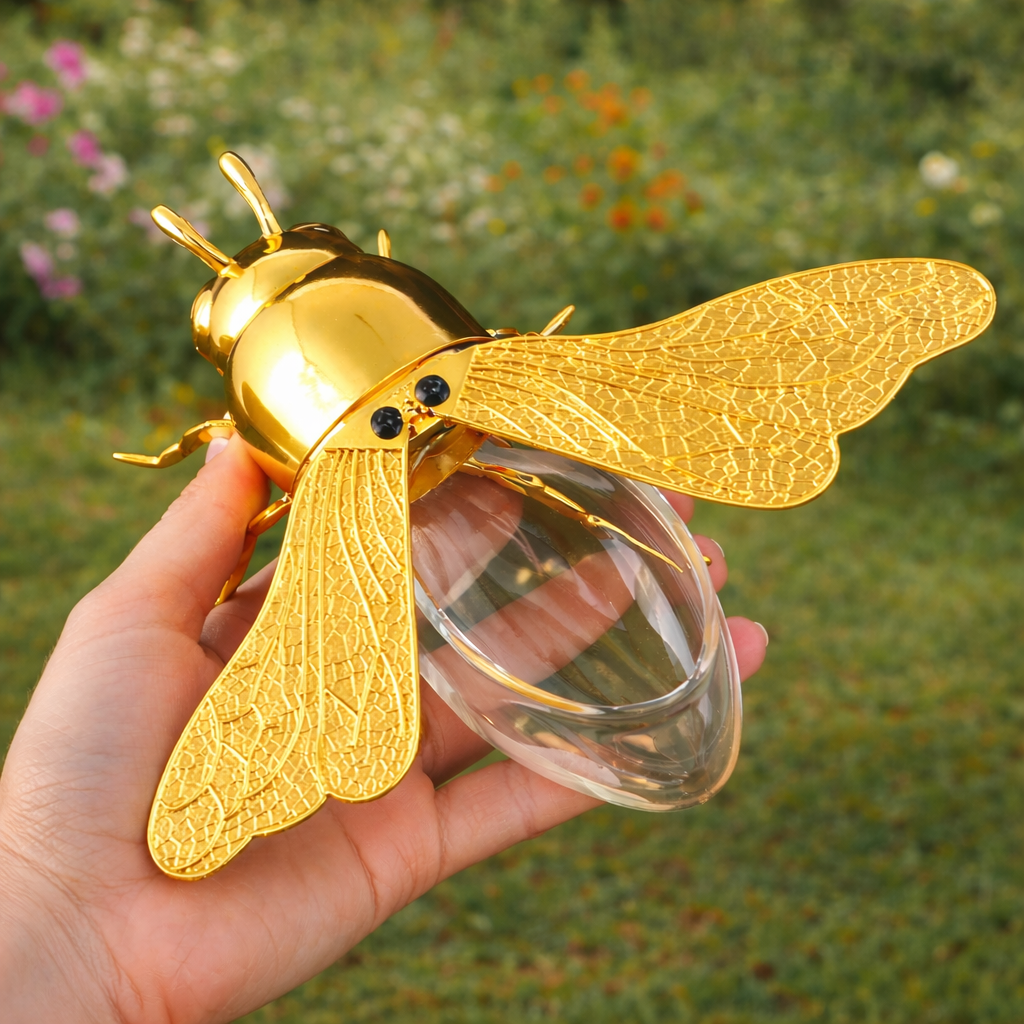 Bee Honey Jar with Open-Close Wings & Honey Dipper