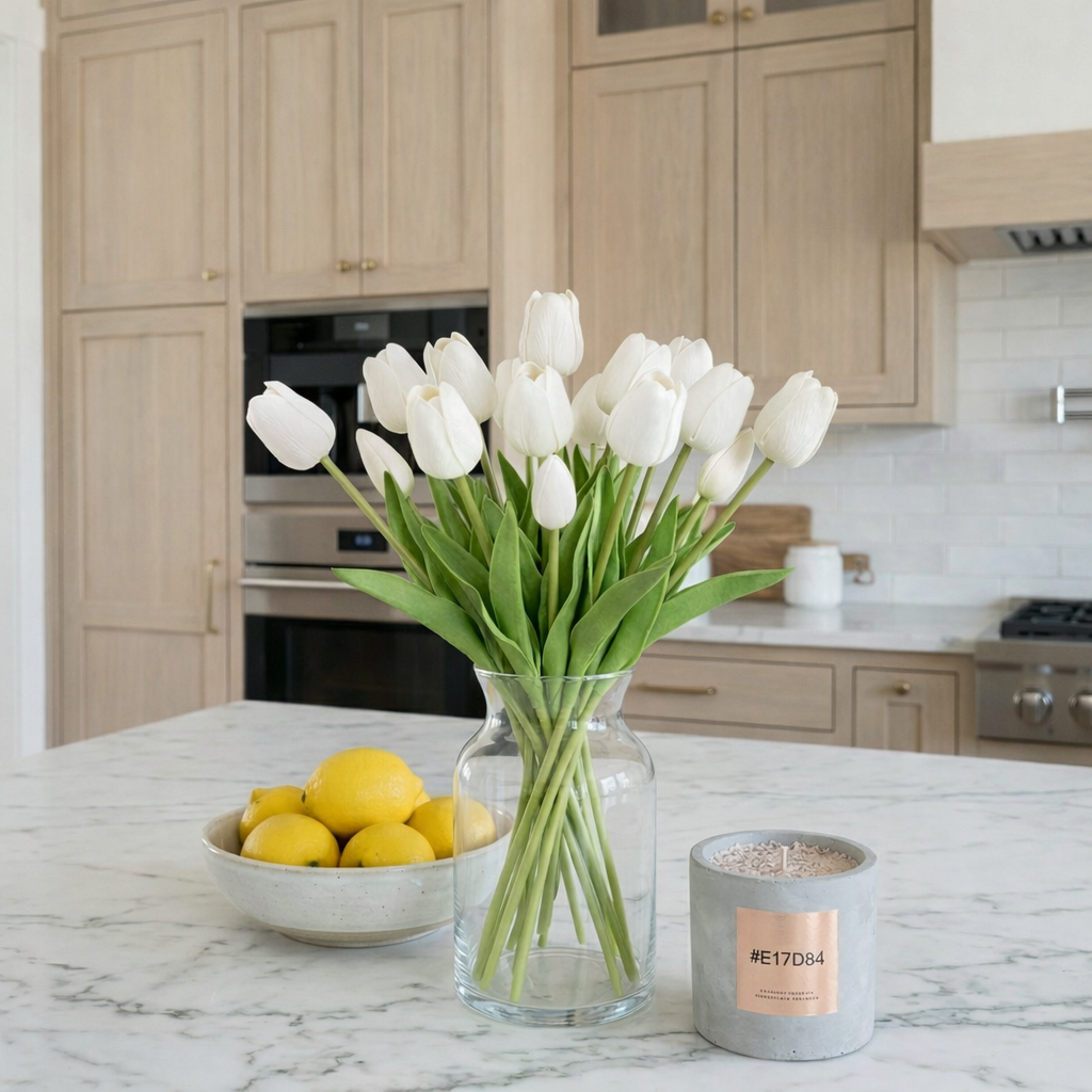 Artificial Tulip Bouquet, Real Touch Faux Tulips for Home Decor, Wedding Centerpieces and Spring Vase Arrangement