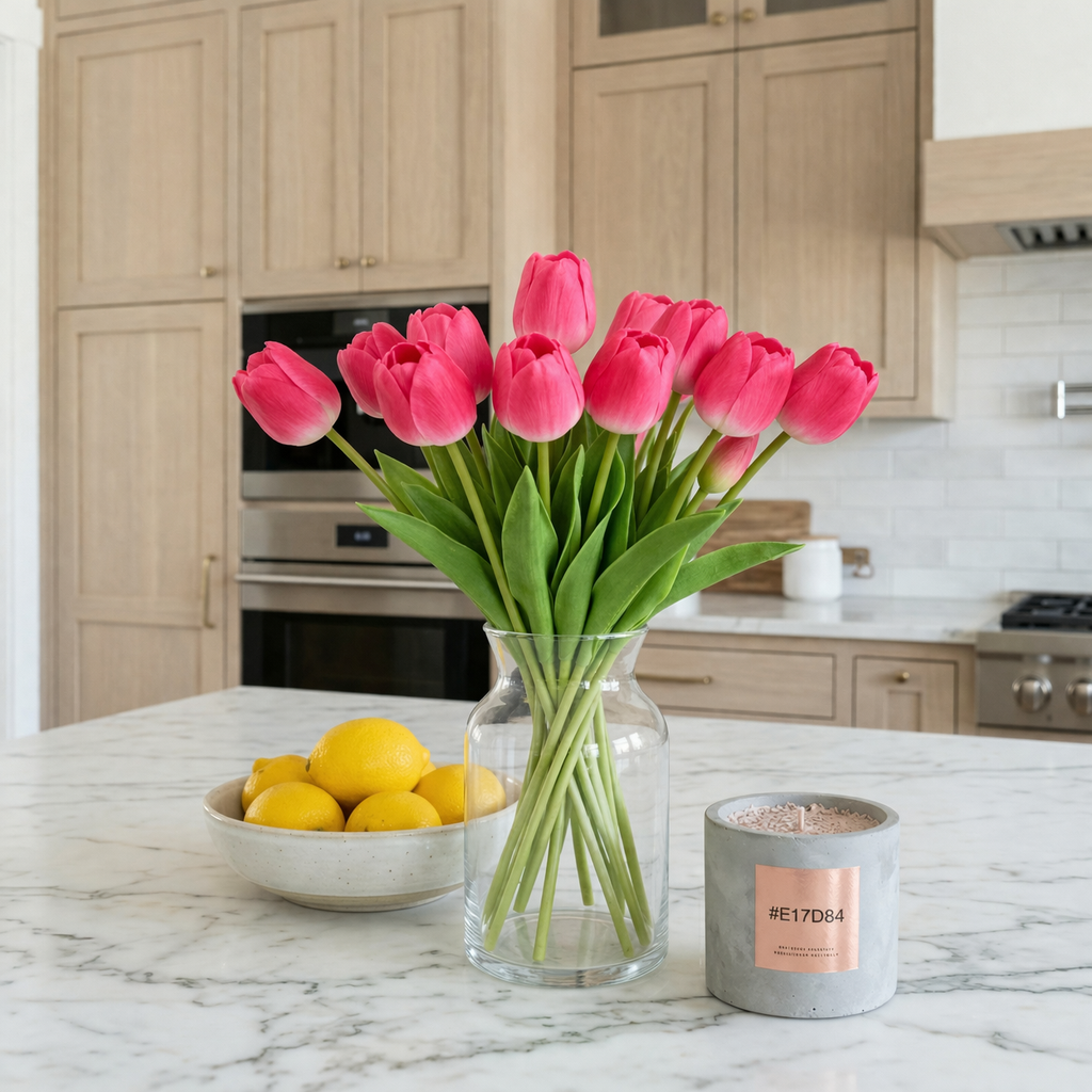 Artificial Tulip Bouquet, Real Touch Faux Tulips for Home Decor, Wedding Centerpieces and Spring Vase Arrangement