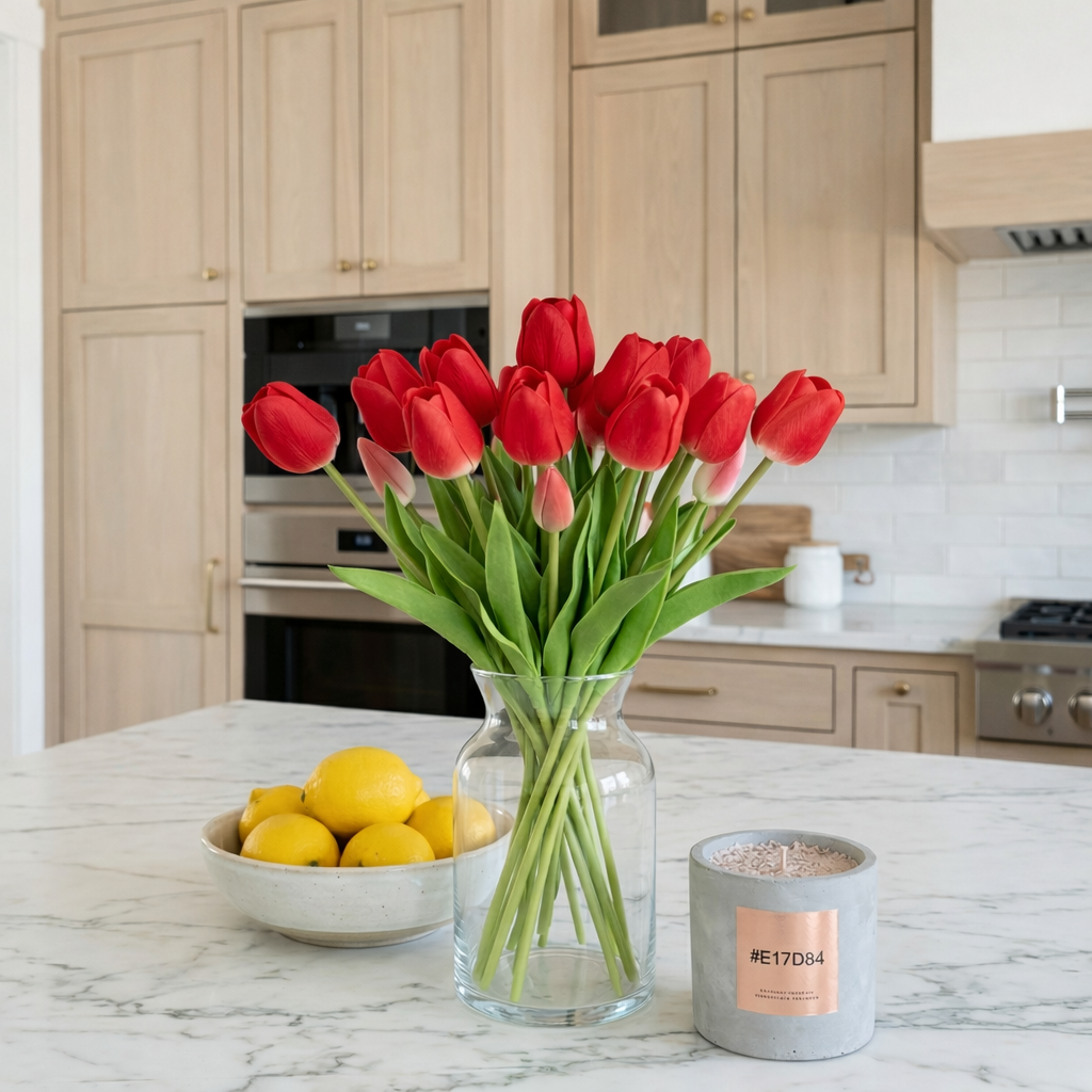 Artificial Tulip Bouquet, Real Touch Faux Tulips for Home Decor, Wedding Centerpieces and Spring Vase Arrangement