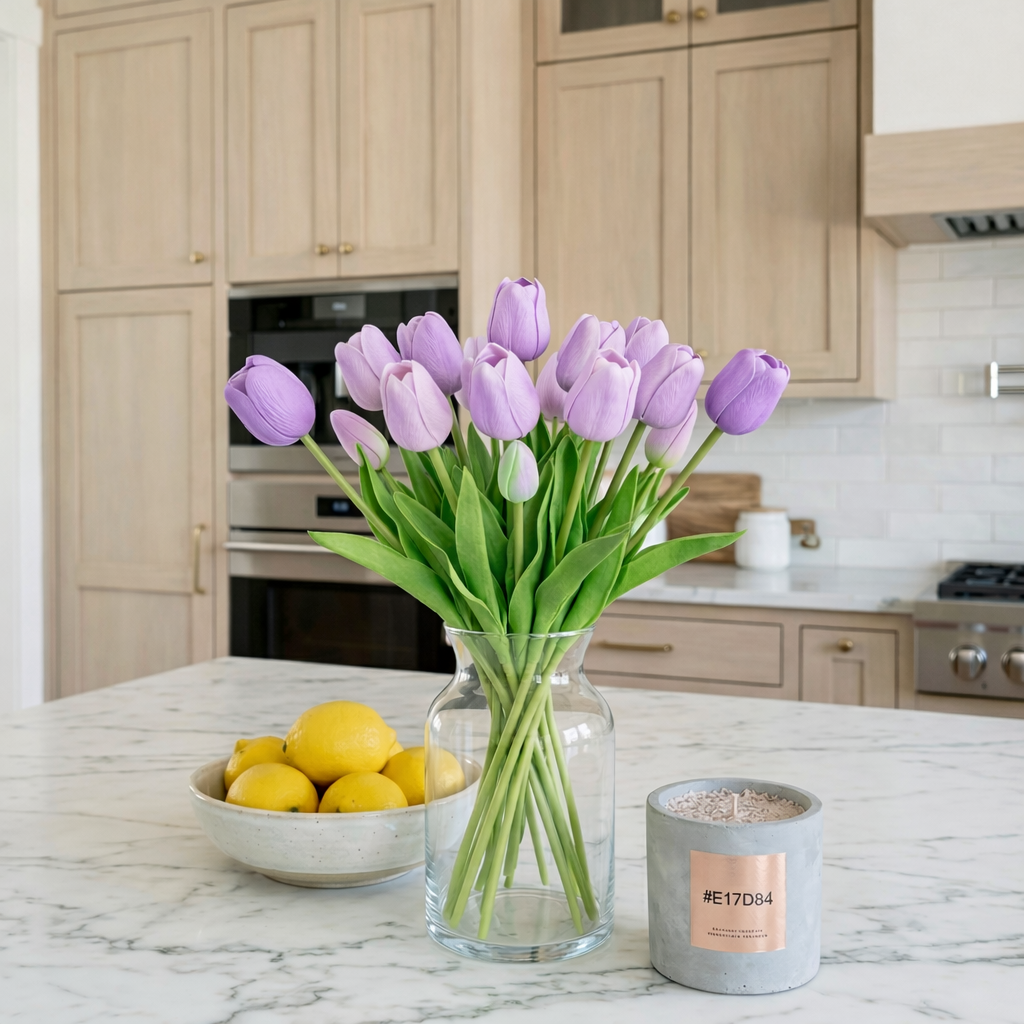 Artificial Tulip Bouquet, Real Touch Faux Tulips for Home Decor, Wedding Centerpieces and Spring Vase Arrangement