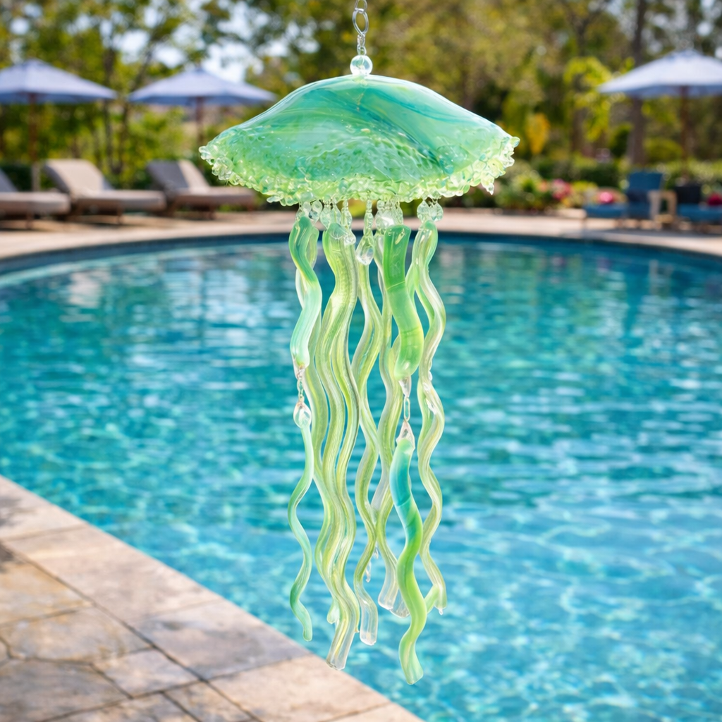 Glass Jellyfish Hanging Ornament – Ocean-Inspired Patio, Balcony & Garden Décor