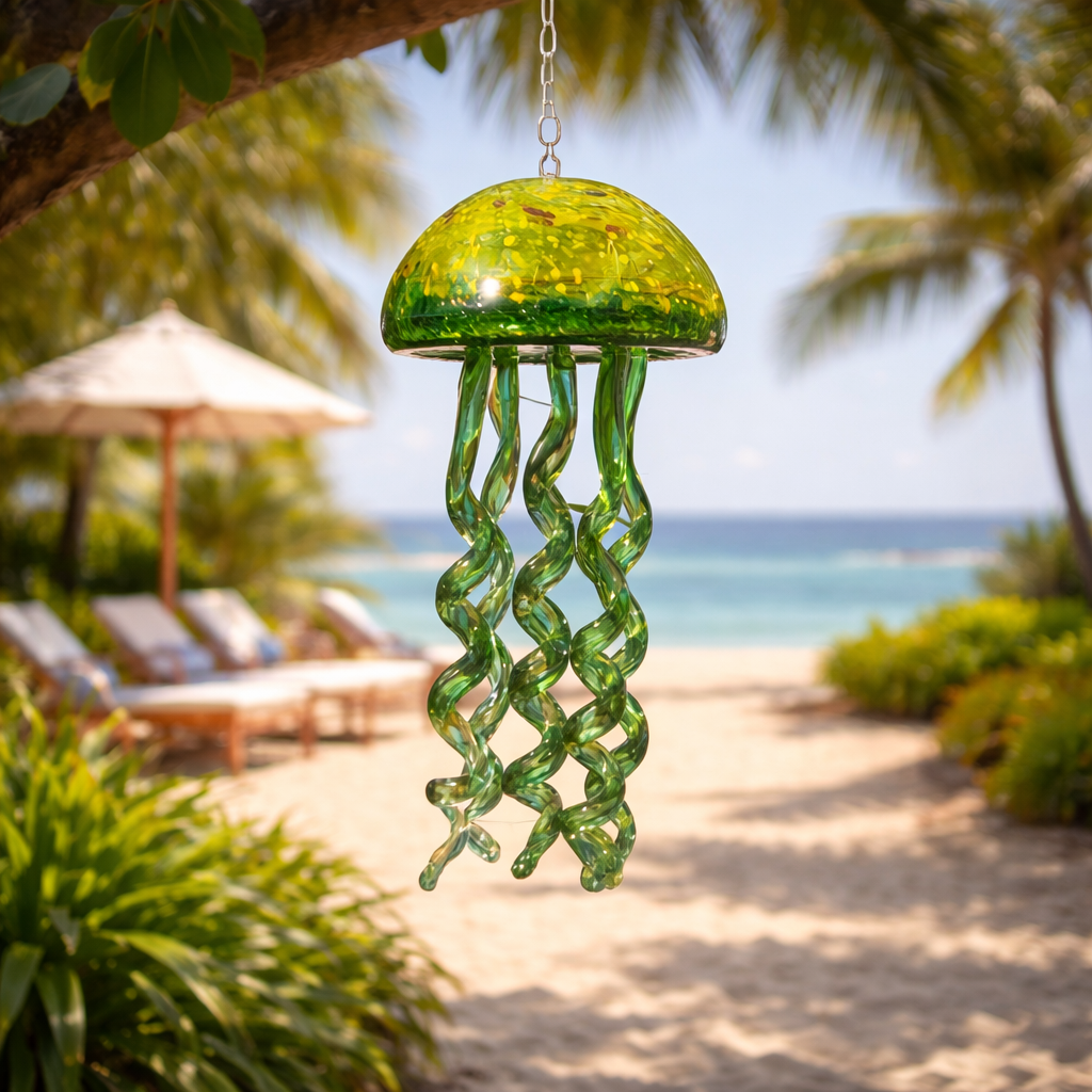 Glass Jellyfish Hanging Ornament – Ocean-Inspired Patio, Balcony & Garden Décor