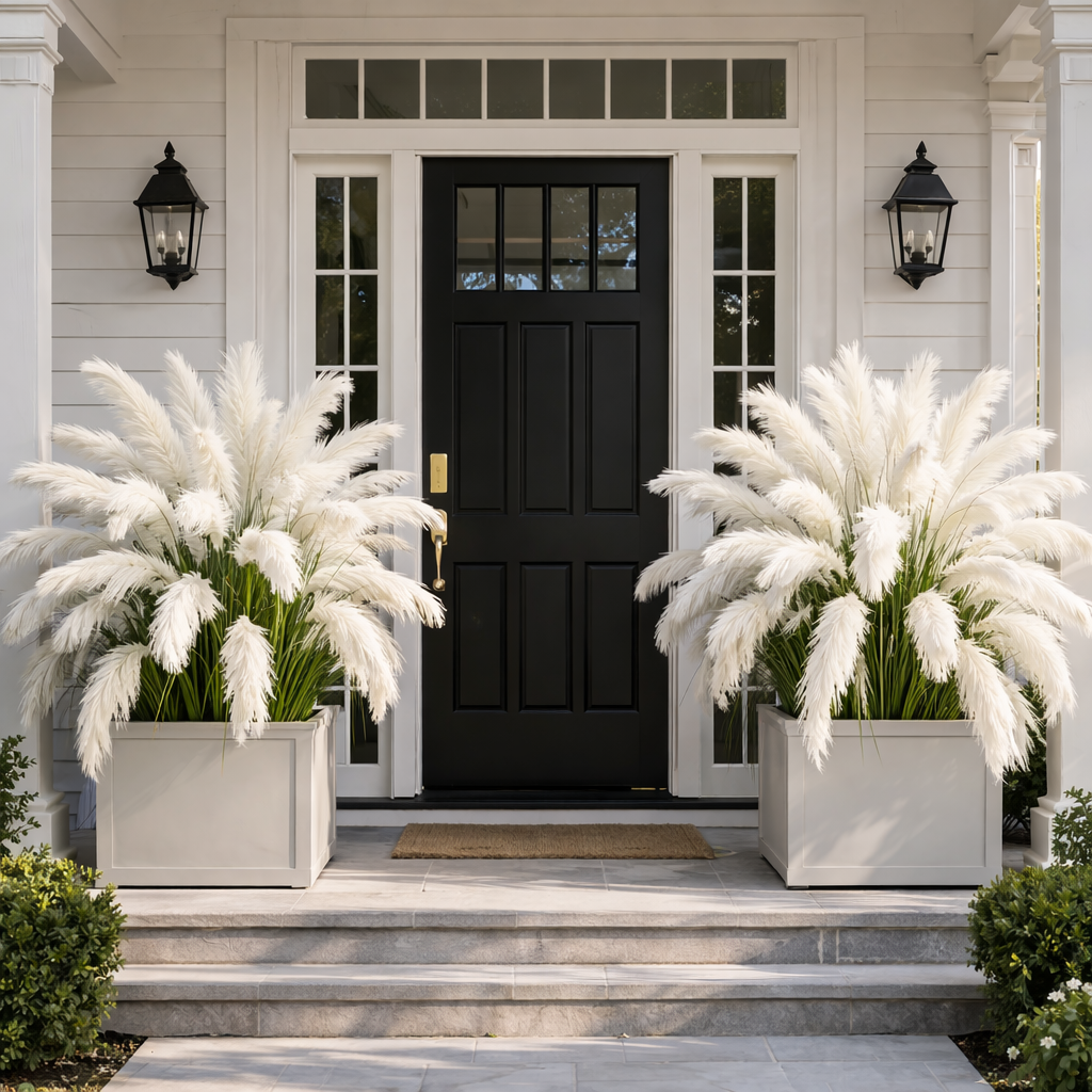 Pure White Cascading Faux Pampas Grass, 80cm Outdoor Artificial Reed Plant Décor