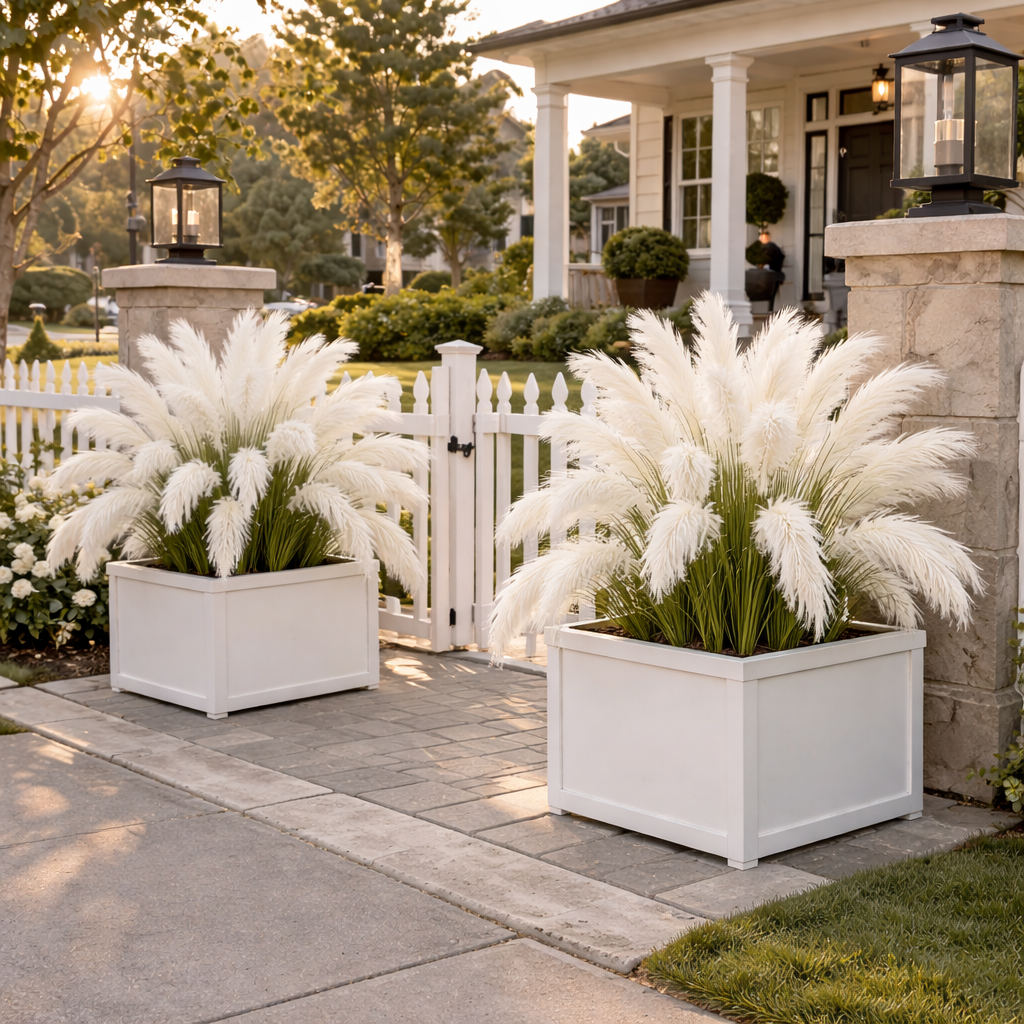 Pure White Cascading Faux Pampas Grass, 80cm Outdoor Artificial Reed Plant Décor