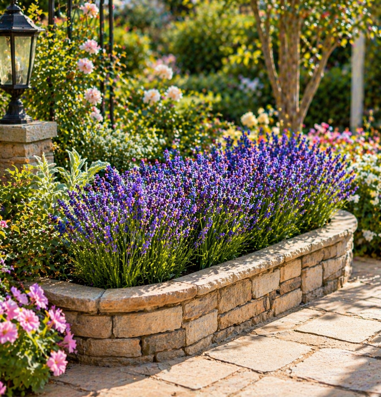 Artificial Lavender Planter Box – 14" Faux Lavender Arrangement for Porch, Patio & Garden Decor