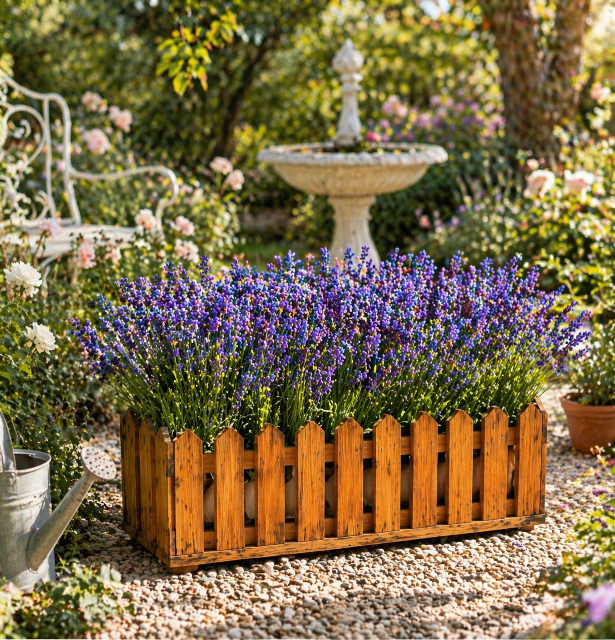 Artificial Lavender Planter Box – 14" Faux Lavender Arrangement for Porch, Patio & Garden Decor