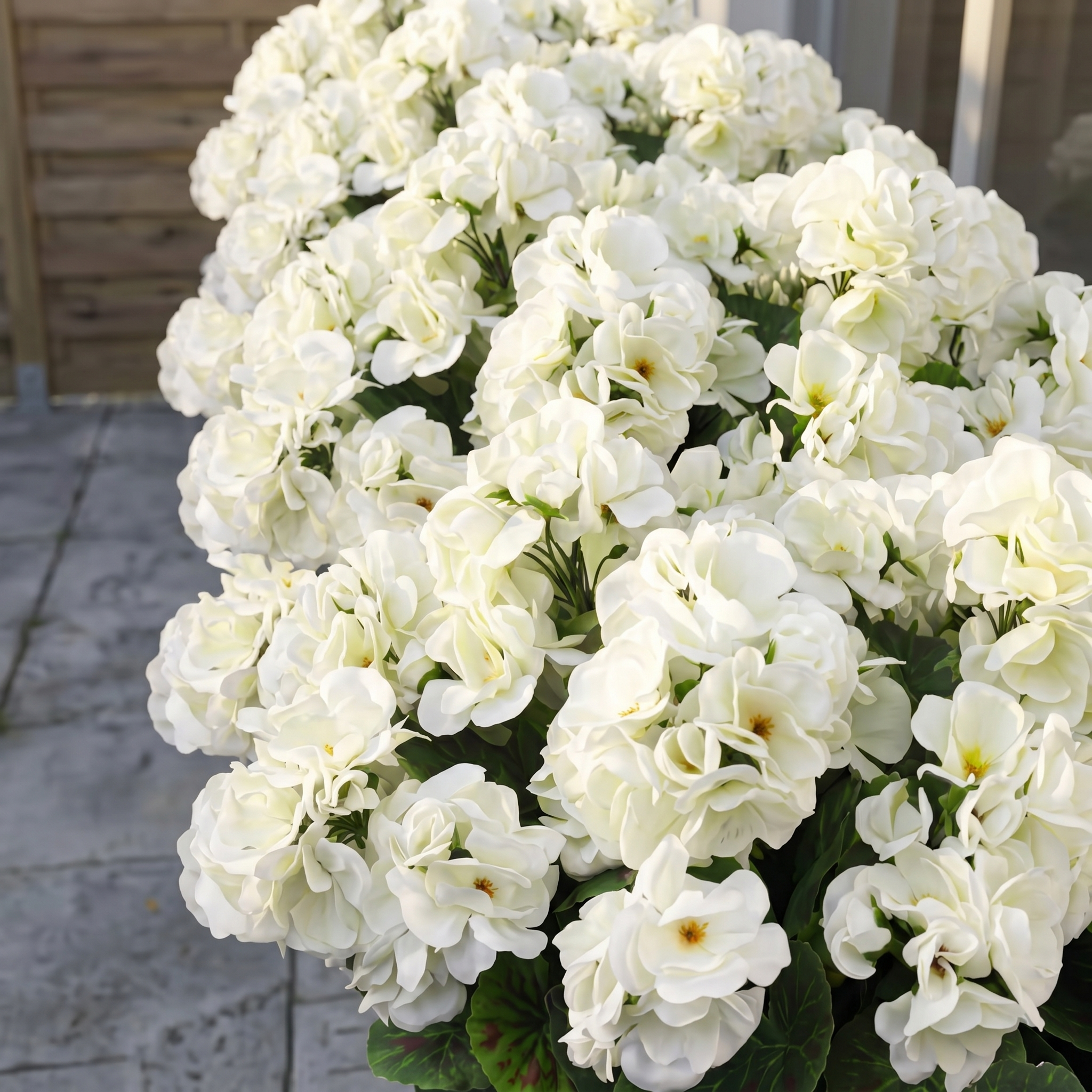 Artificial Begonia Flower Arrangement in Planter – 14.2” Tall Lush Faux Floral Decor for Porch & Patio