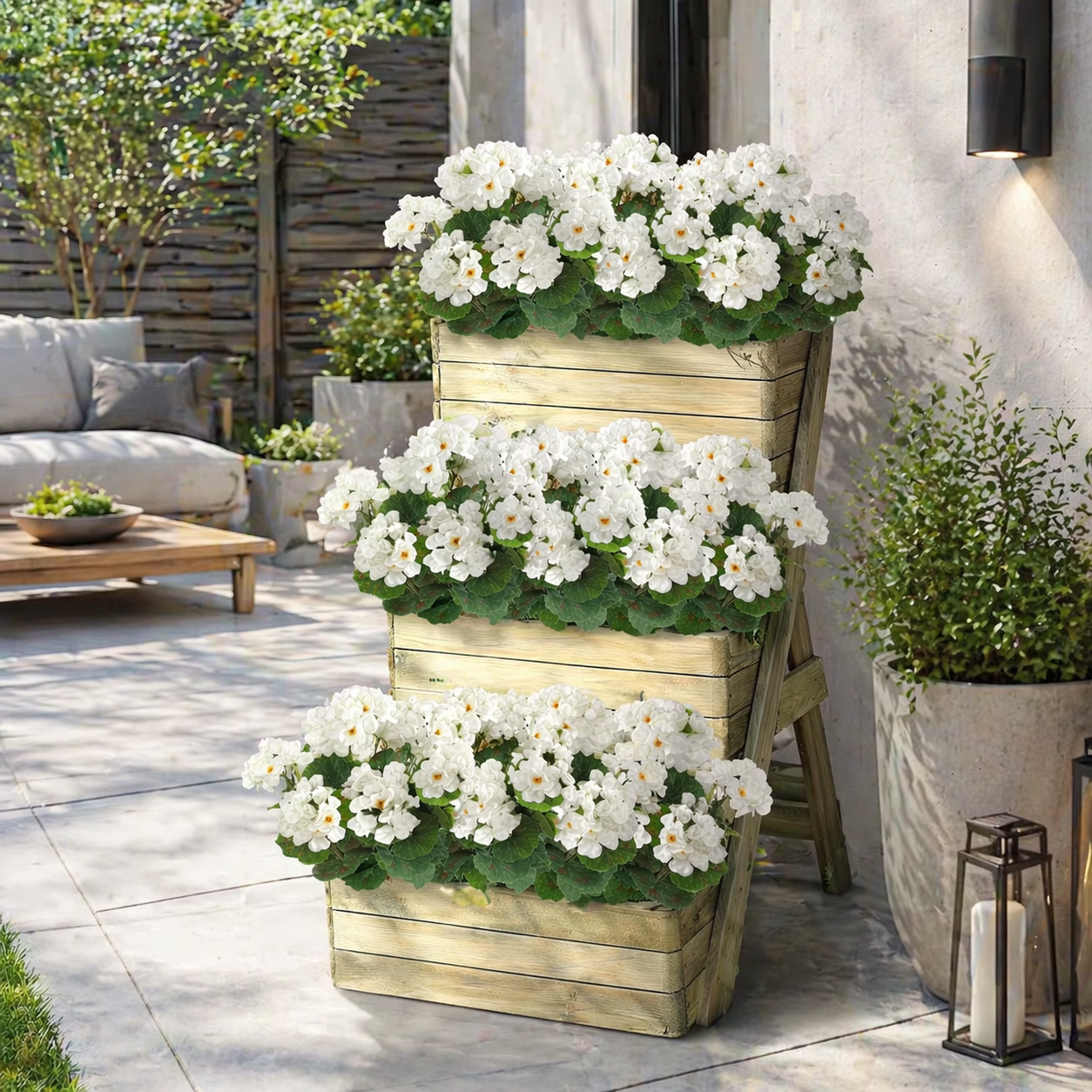 Artificial Begonia Flower Arrangement in Planter – 14.2” Tall Lush Faux Floral Decor for Porch & Patio