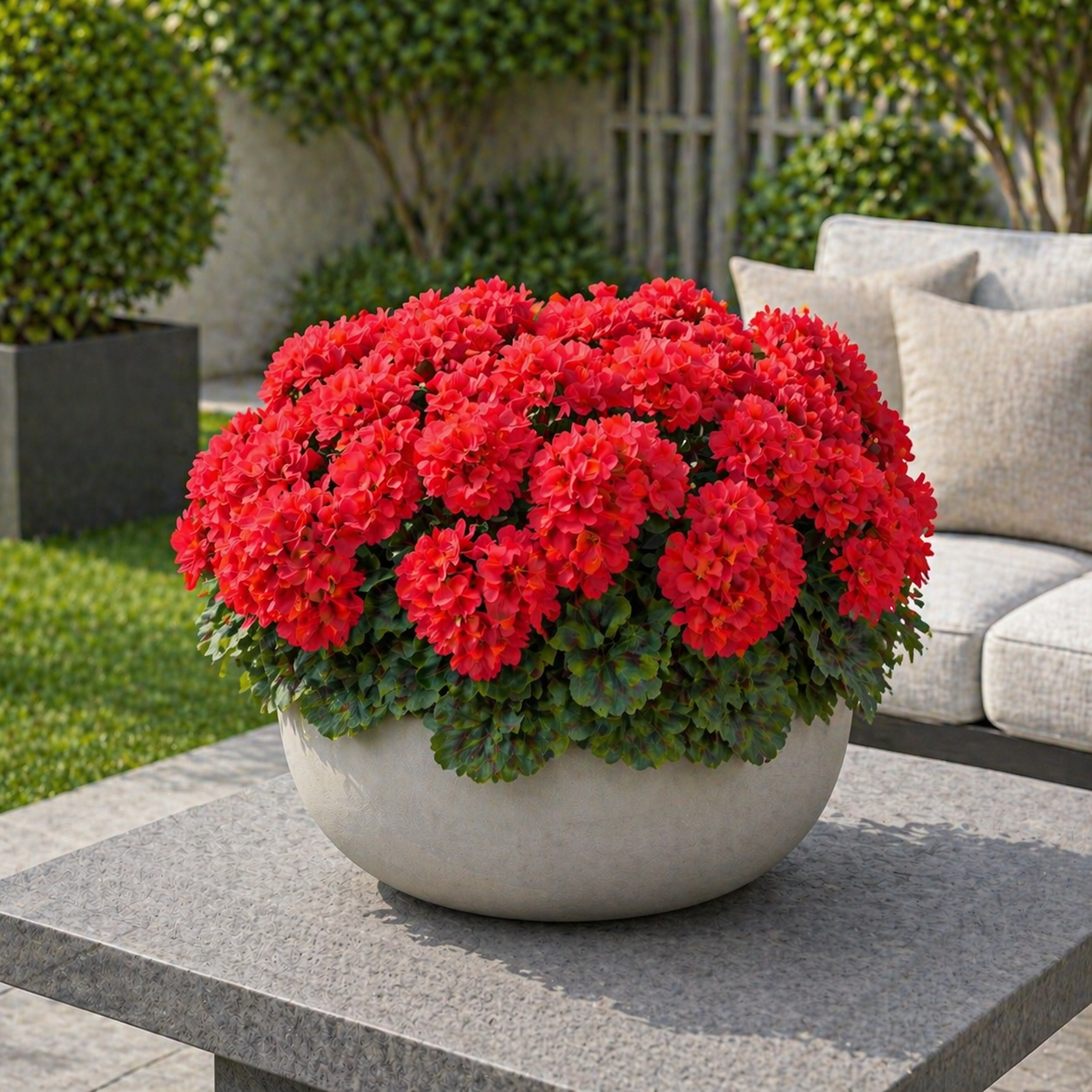 Artificial Begonia Flower Arrangement in Planter – 14.2” Tall Lush Faux Floral Decor for Porch & Patio