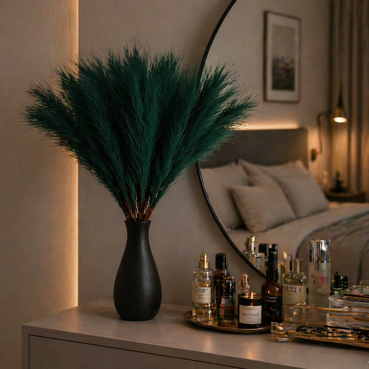 55cm Artificial Pampas Grass Stem – Faux Fluffy Reed Spray for Vase Decor