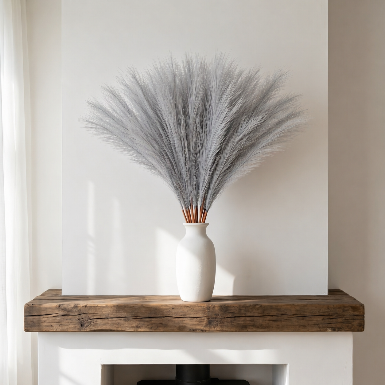 20pc 55cm Artificial Pampas Grass Stem – Faux Fluffy Reed Spray for Vase Decor