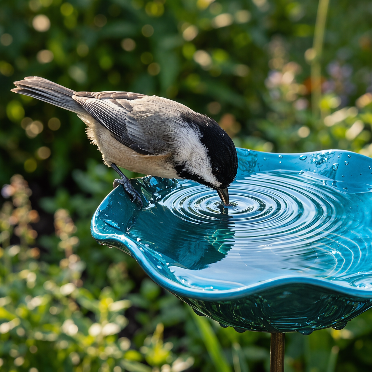Red Bird Bath Garden Stake